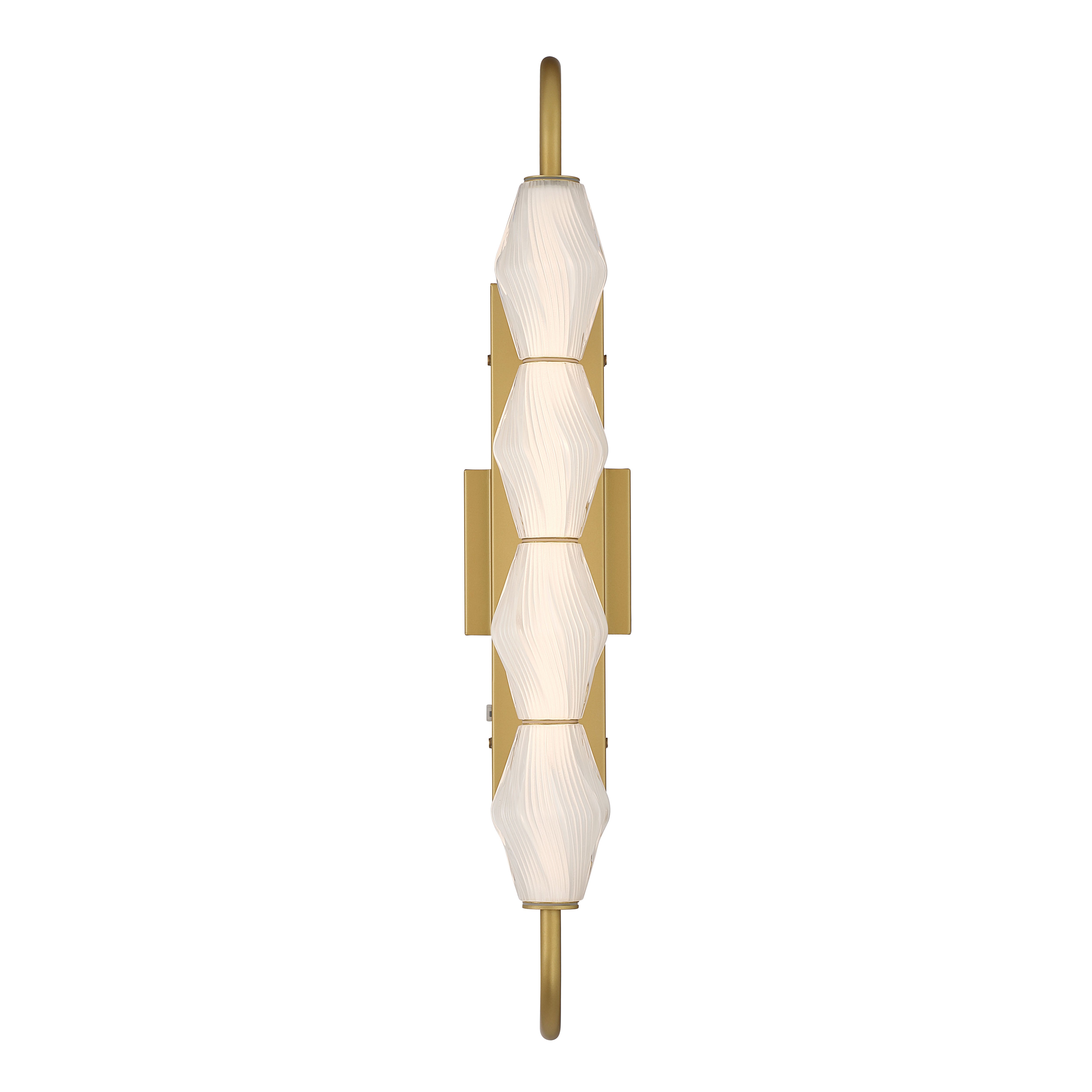 Golden Lighting Geode Integrated LED 27in Outdoor Wall in Satin Brushed Gold with Fluted Striped Glass - - Golden Lighting