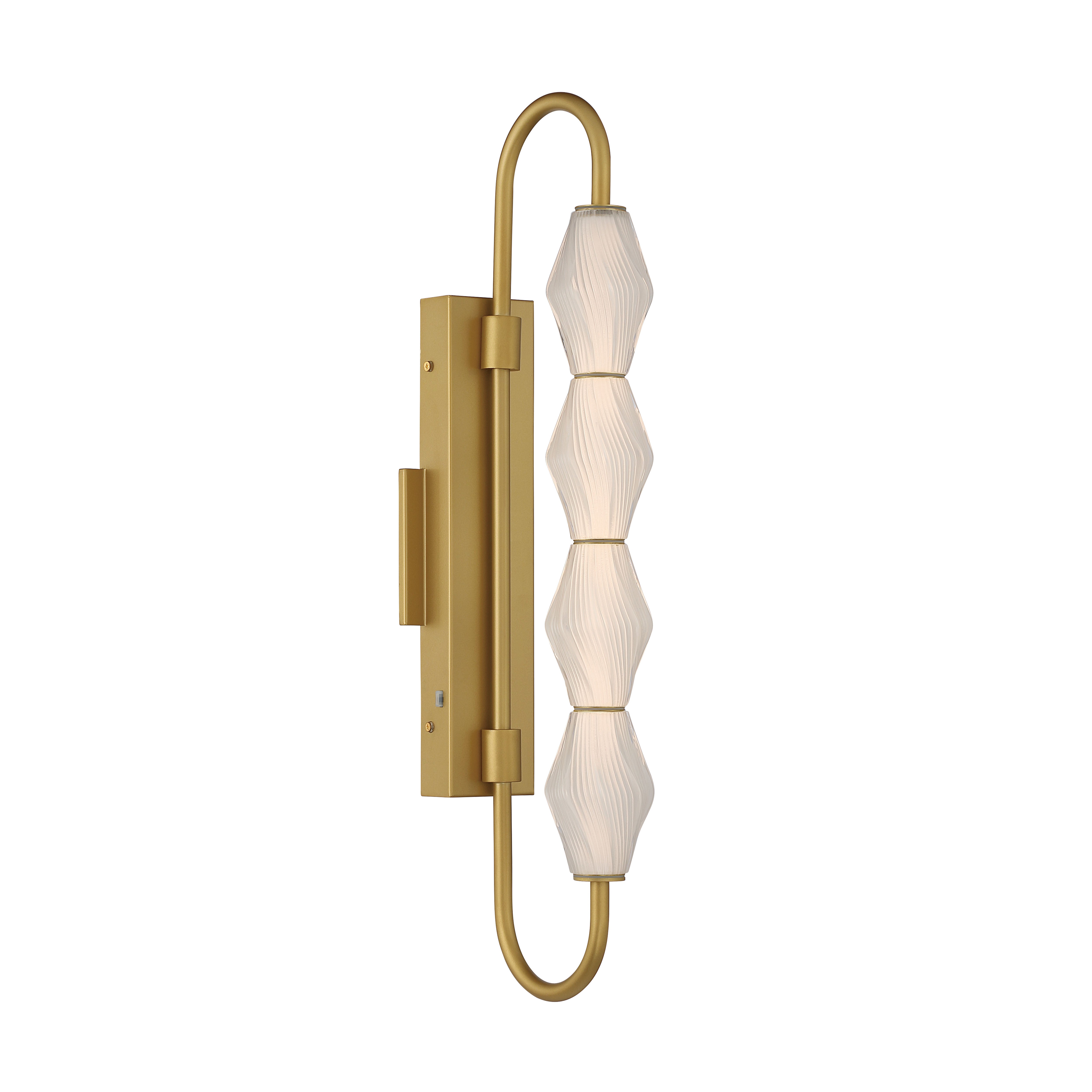 Golden Lighting Geode Integrated LED 27in Outdoor Wall in Satin Brushed Gold with Fluted Striped Glass