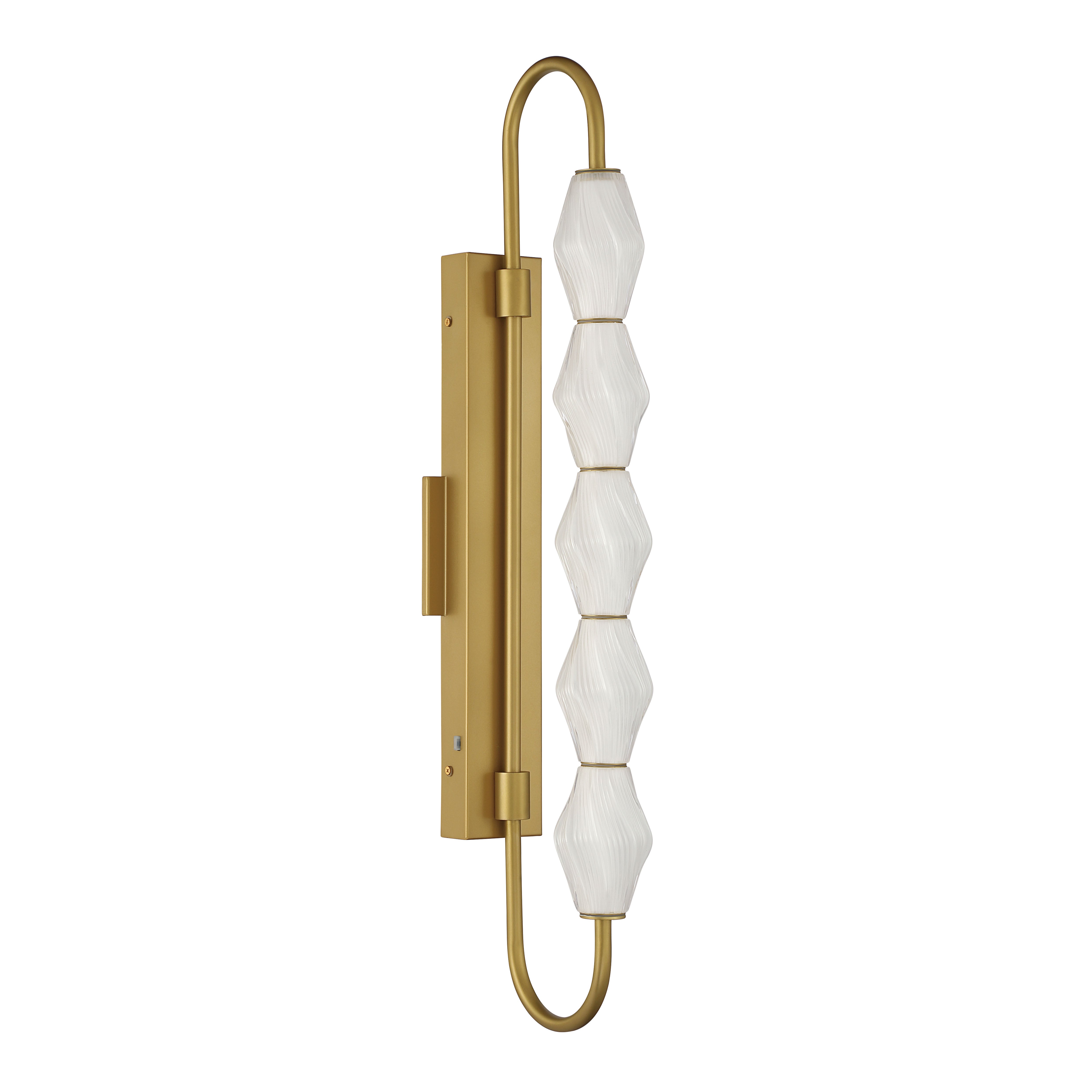 Golden Lighting Geode Integrated LED 32in Outdoor Wall in Satin Brushed Gold with Fluted Striped Glass - - Golden Lighting