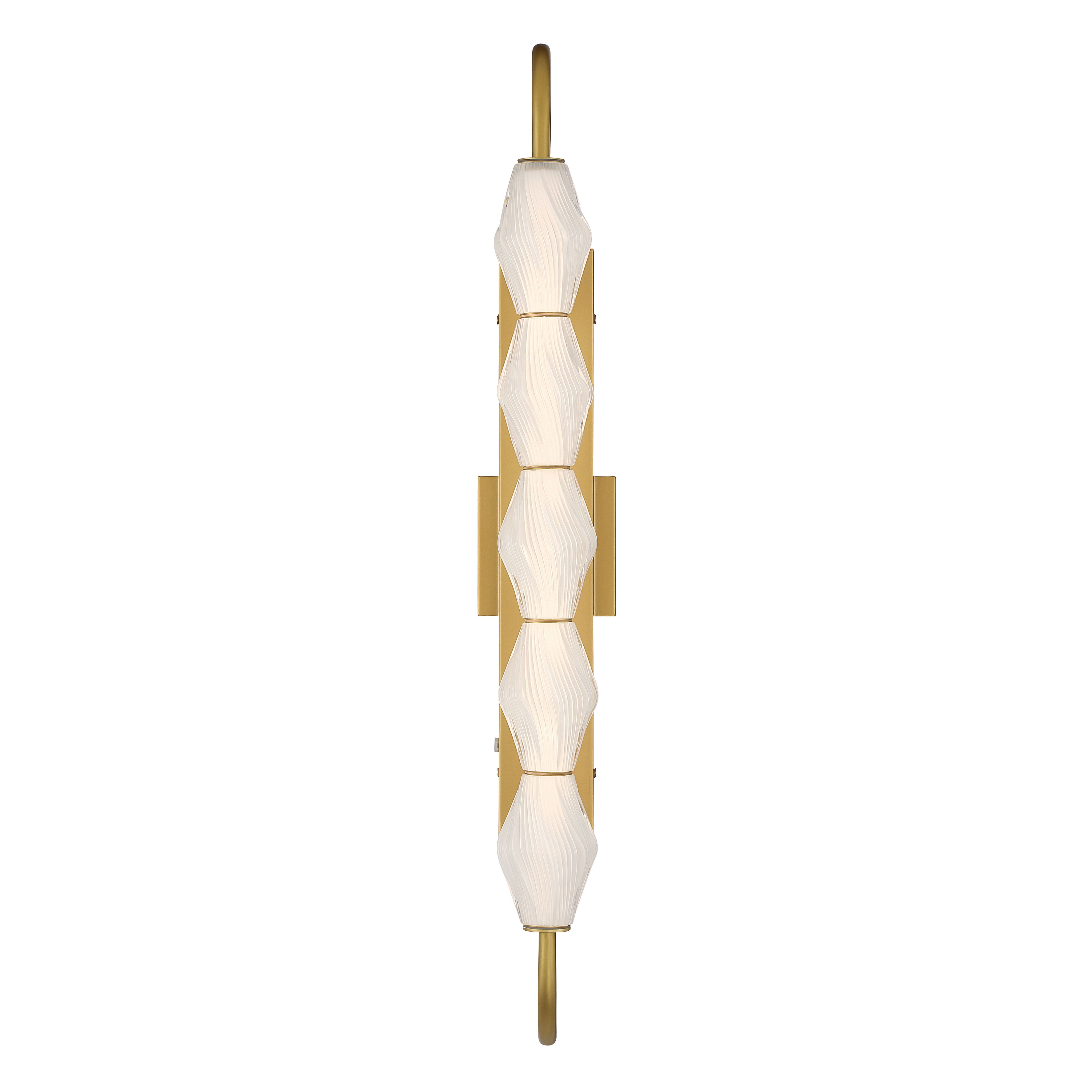 Golden Lighting Geode Integrated LED 32in Outdoor Wall in Satin Brushed Gold with Fluted Striped Glass - - Golden Lighting