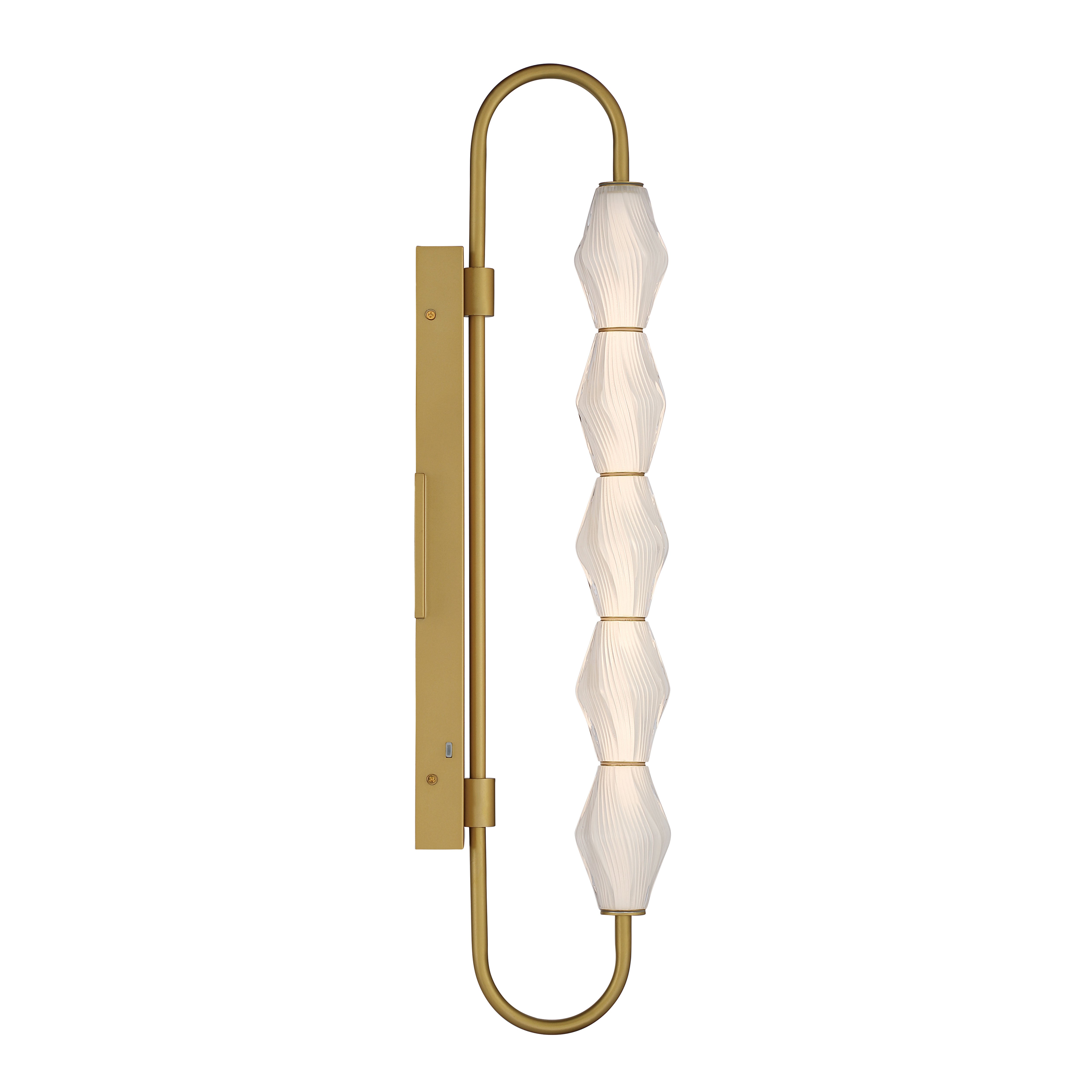 Golden Lighting Geode Integrated LED 32in Outdoor Wall in Satin Brushed Gold with Fluted Striped Glass - - Golden Lighting