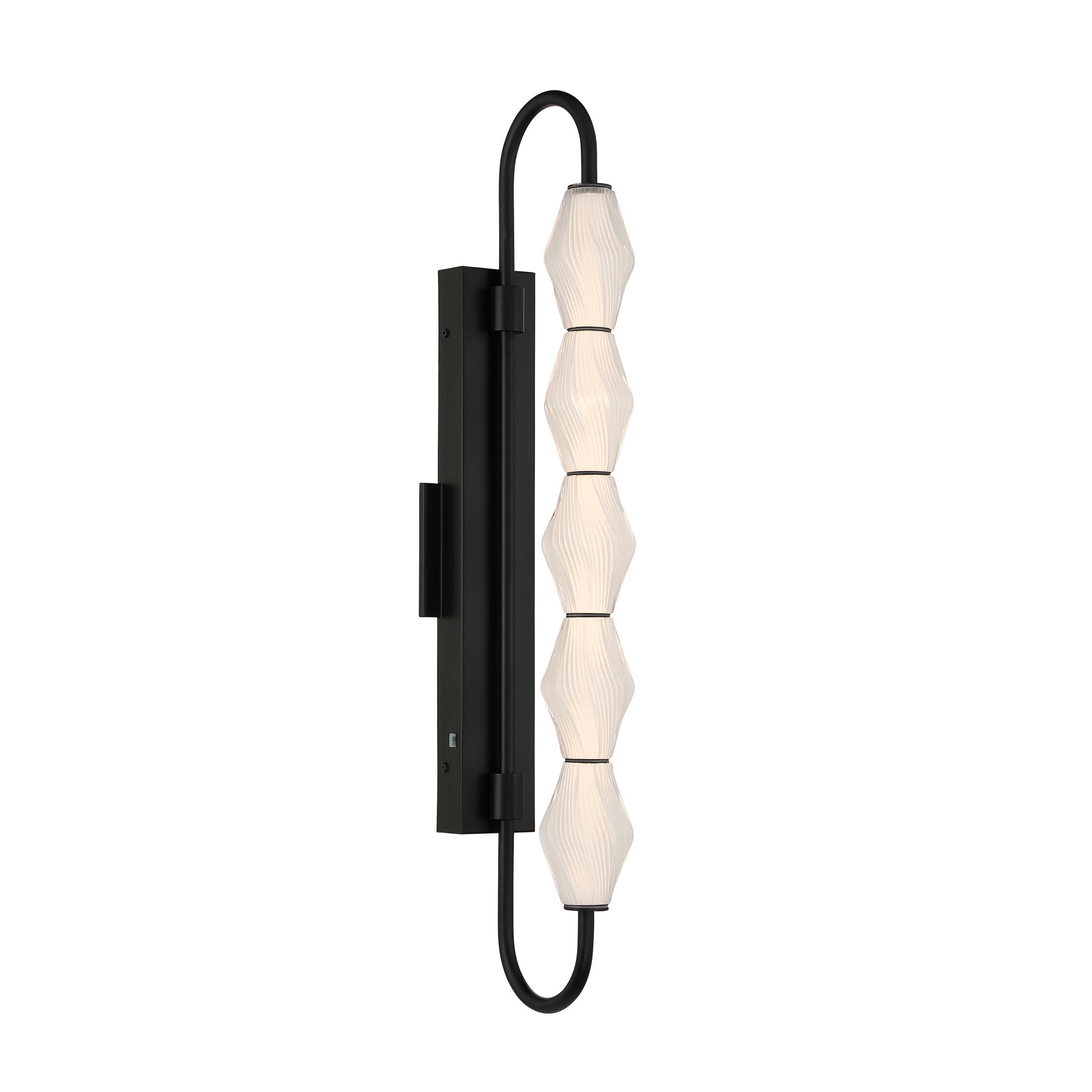 Golden Lighting Geode Integrated LED 32in Outdoor Wall in Matte Black with Fluted Striped Glass