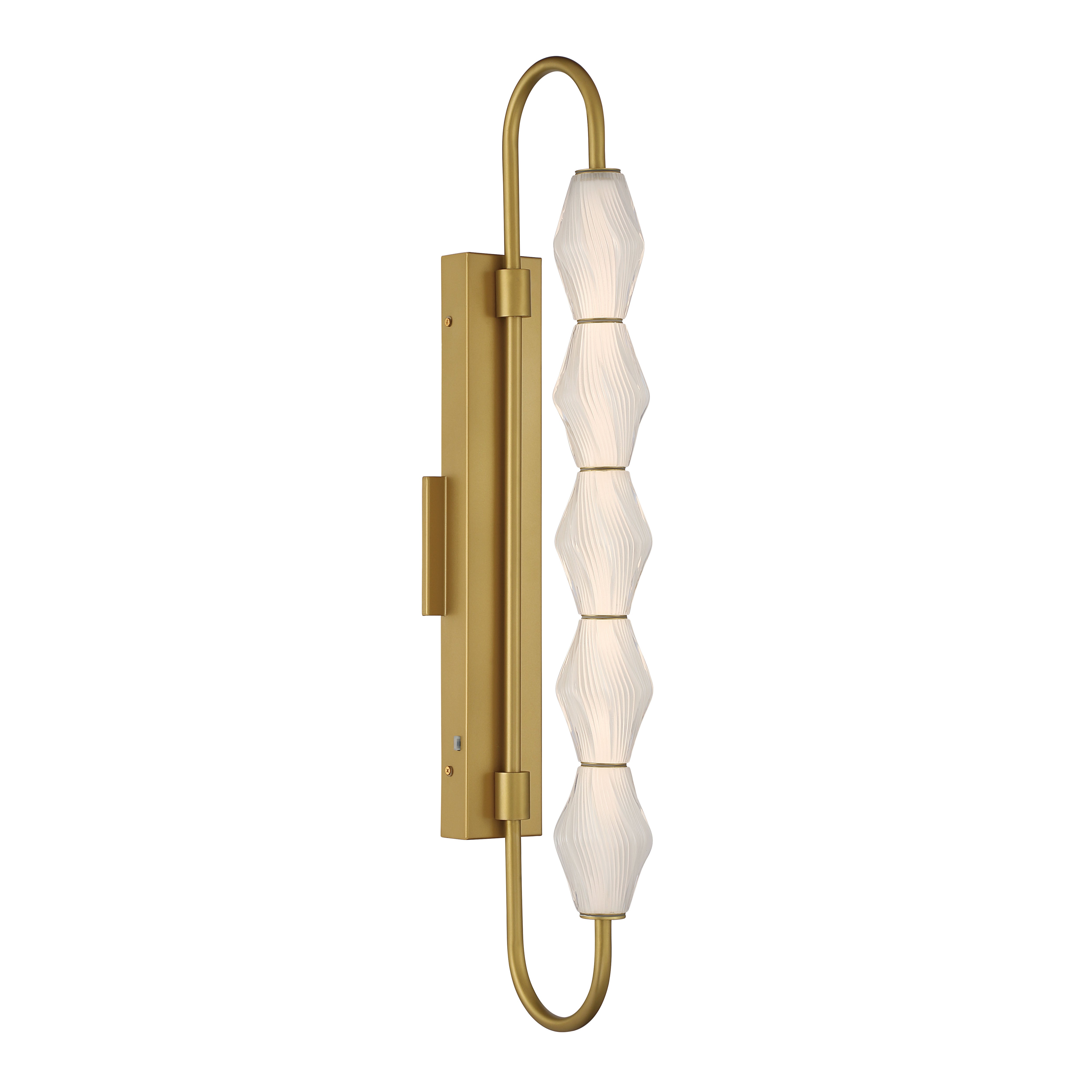 Golden Lighting Geode Integrated LED 32in Outdoor Wall in Satin Brushed Gold with Fluted Striped Glass