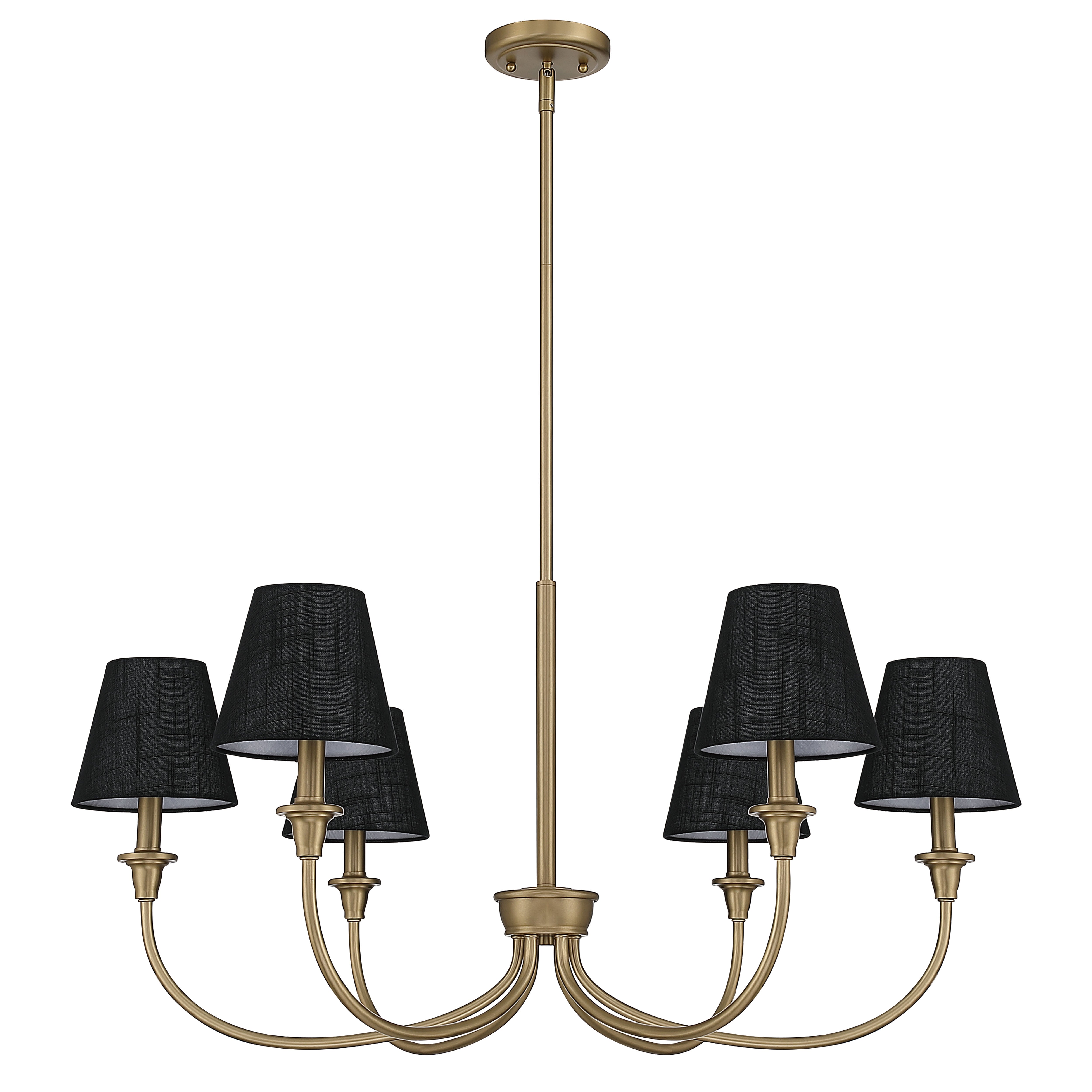Cambria 6-Light Chandelier in Brushed Champagne Brass with Black Shades - - Golden Lighting