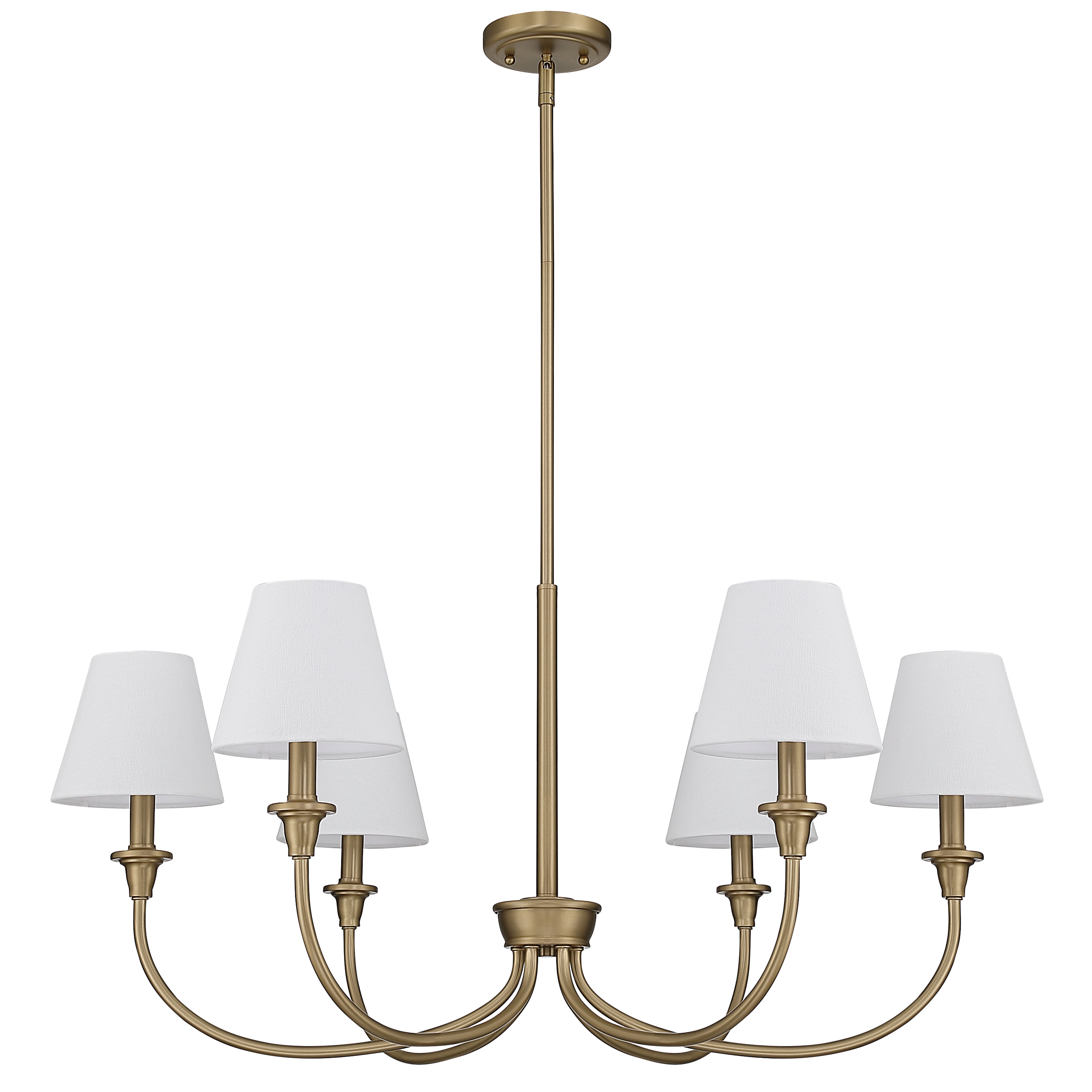 Cambria 6-Light Chandelier in Brushed Champagne Brass with White Shades - - Golden Lighting