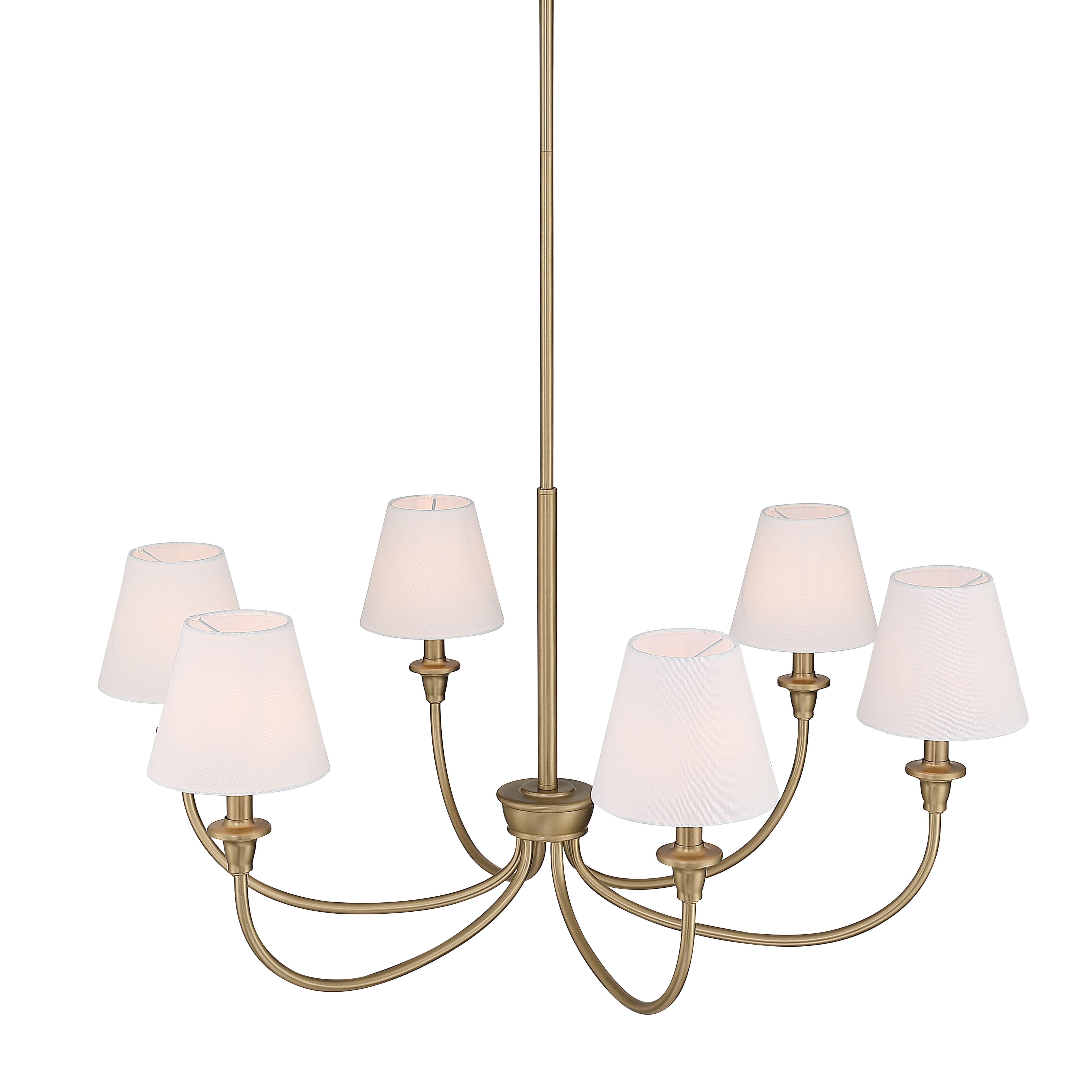 Cambria 6-Light Chandelier in Brushed Champagne Brass with White Shades - - Golden Lighting