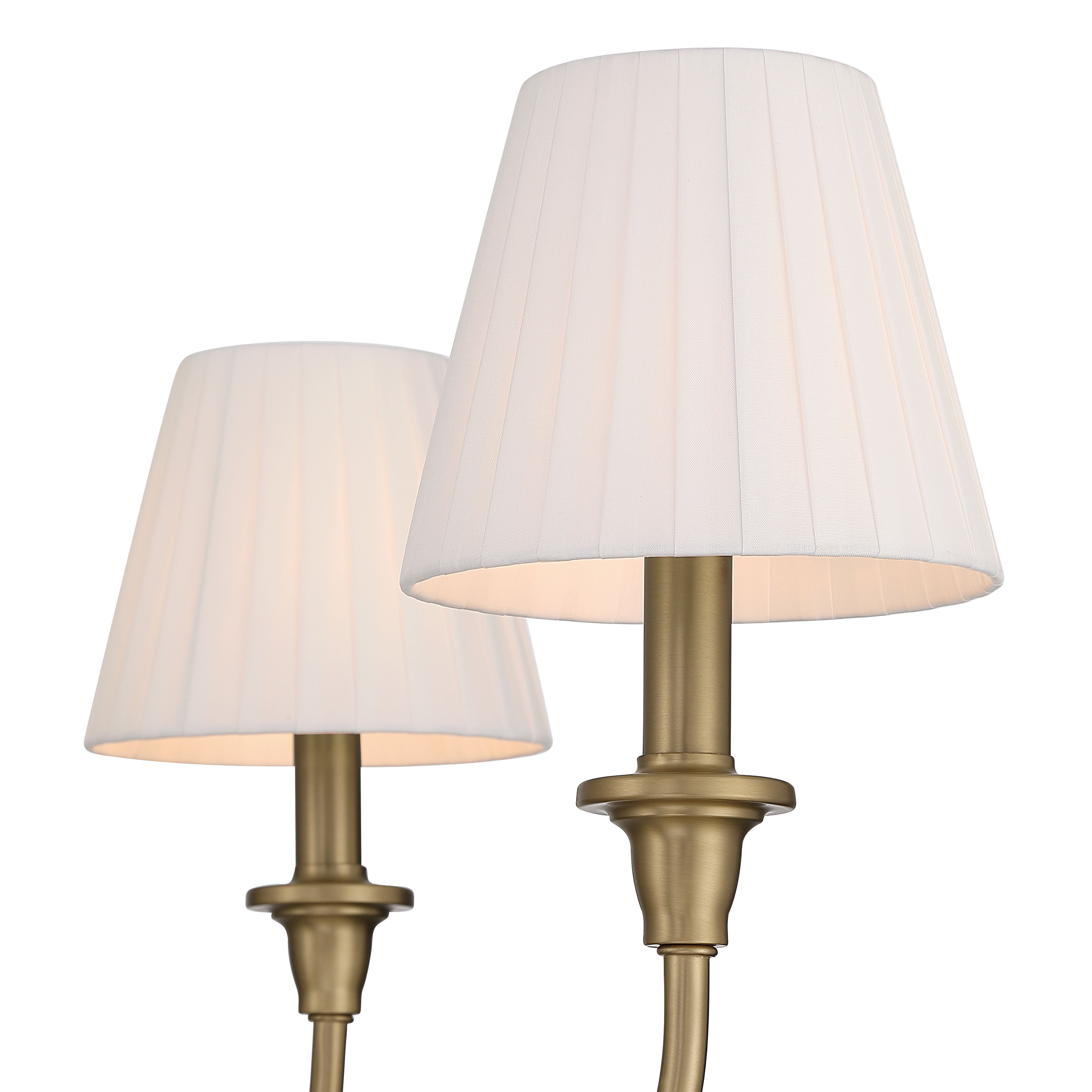 Cambria 6-Light Chandelier in Brushed Champagne Brass & White Pleated Shades - - Golden Lighting