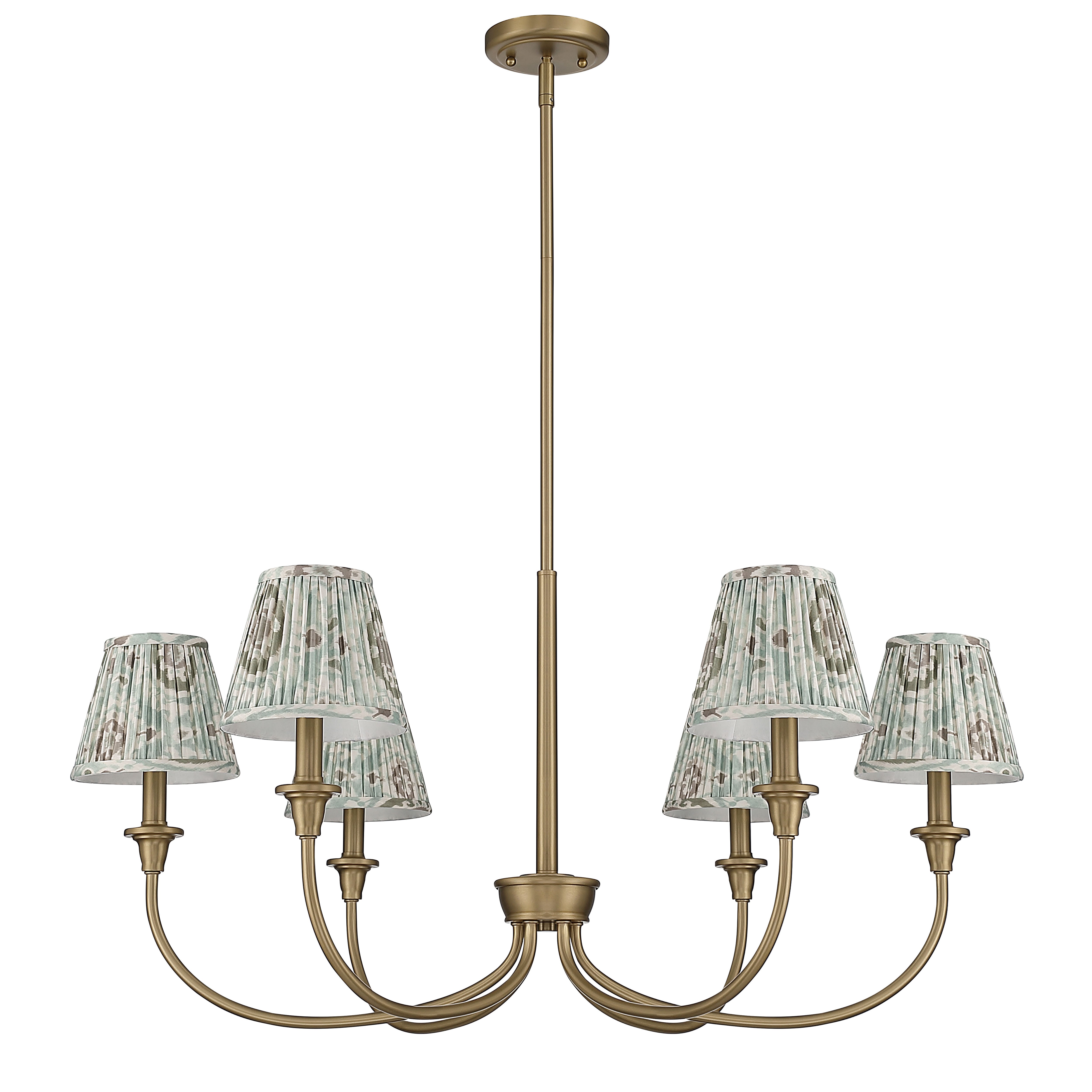 Cambria 6-Light Chandelier in Brushed Champagne Brass & Aqua Verde Shades - - Golden Lighting