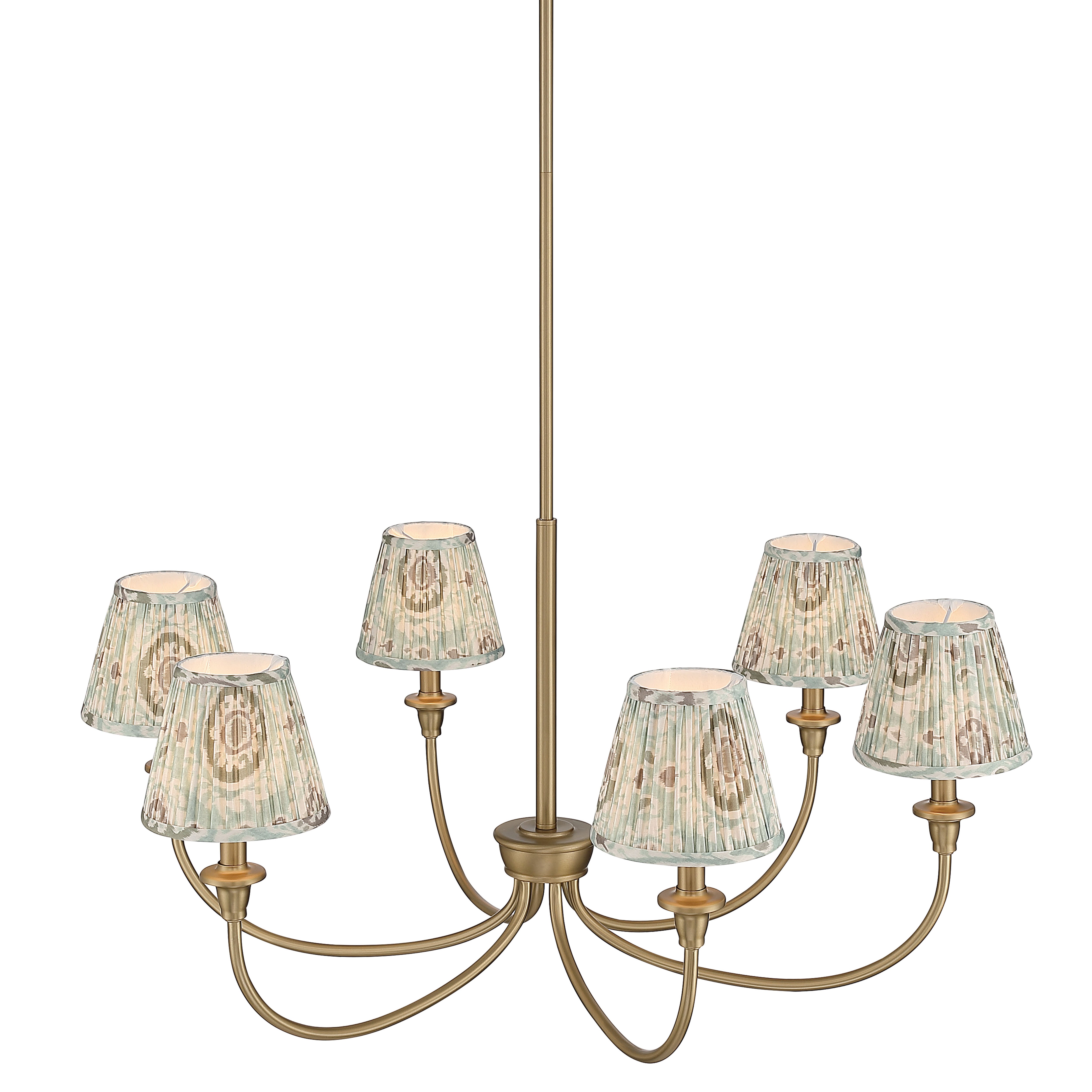 Cambria 6-Light Chandelier in Brushed Champagne Brass & Aqua Verde Shades - - Golden Lighting