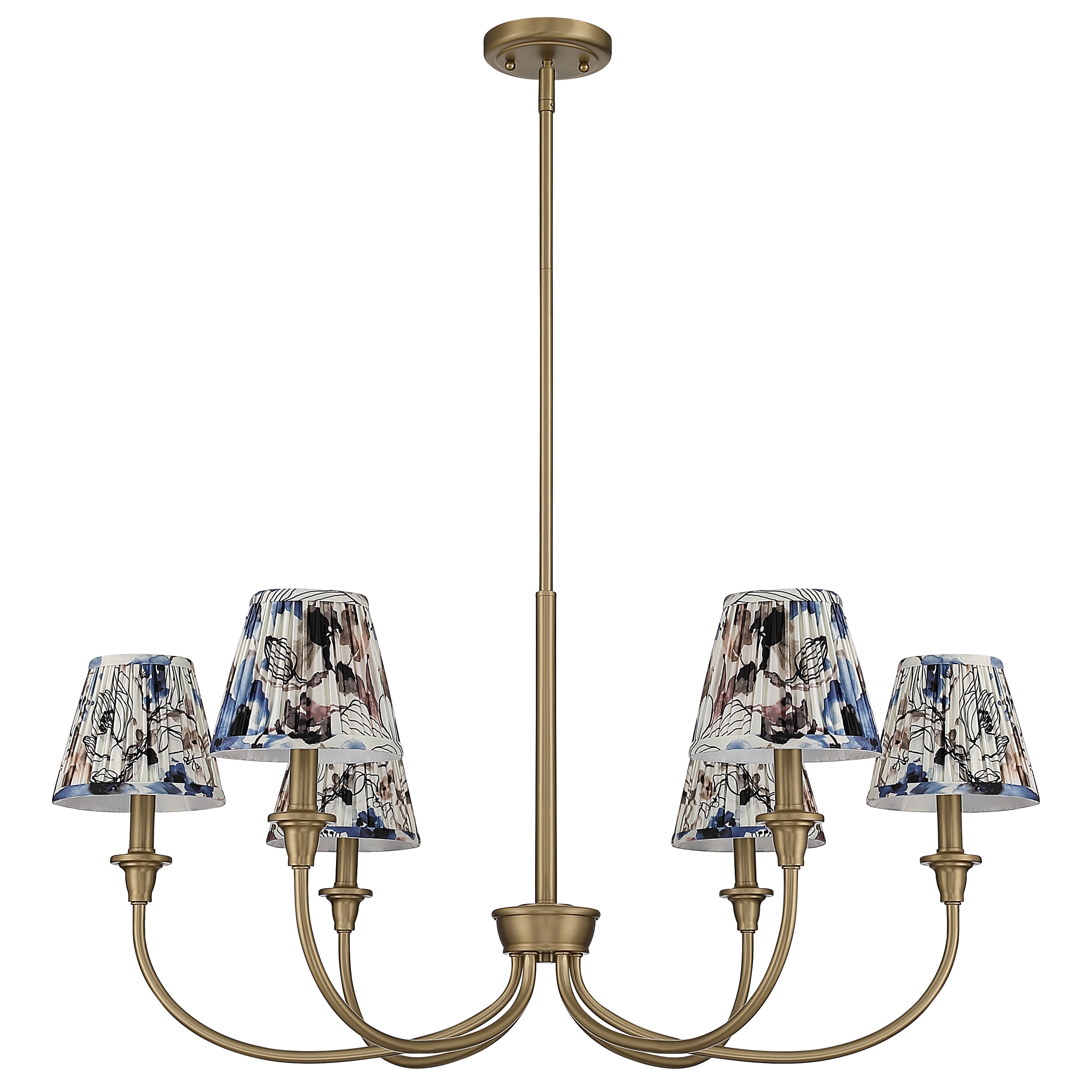 Cambria 6-Light Chandelier in Brushed Champagne Brass & Blue Poppy Shade - - Golden Lighting