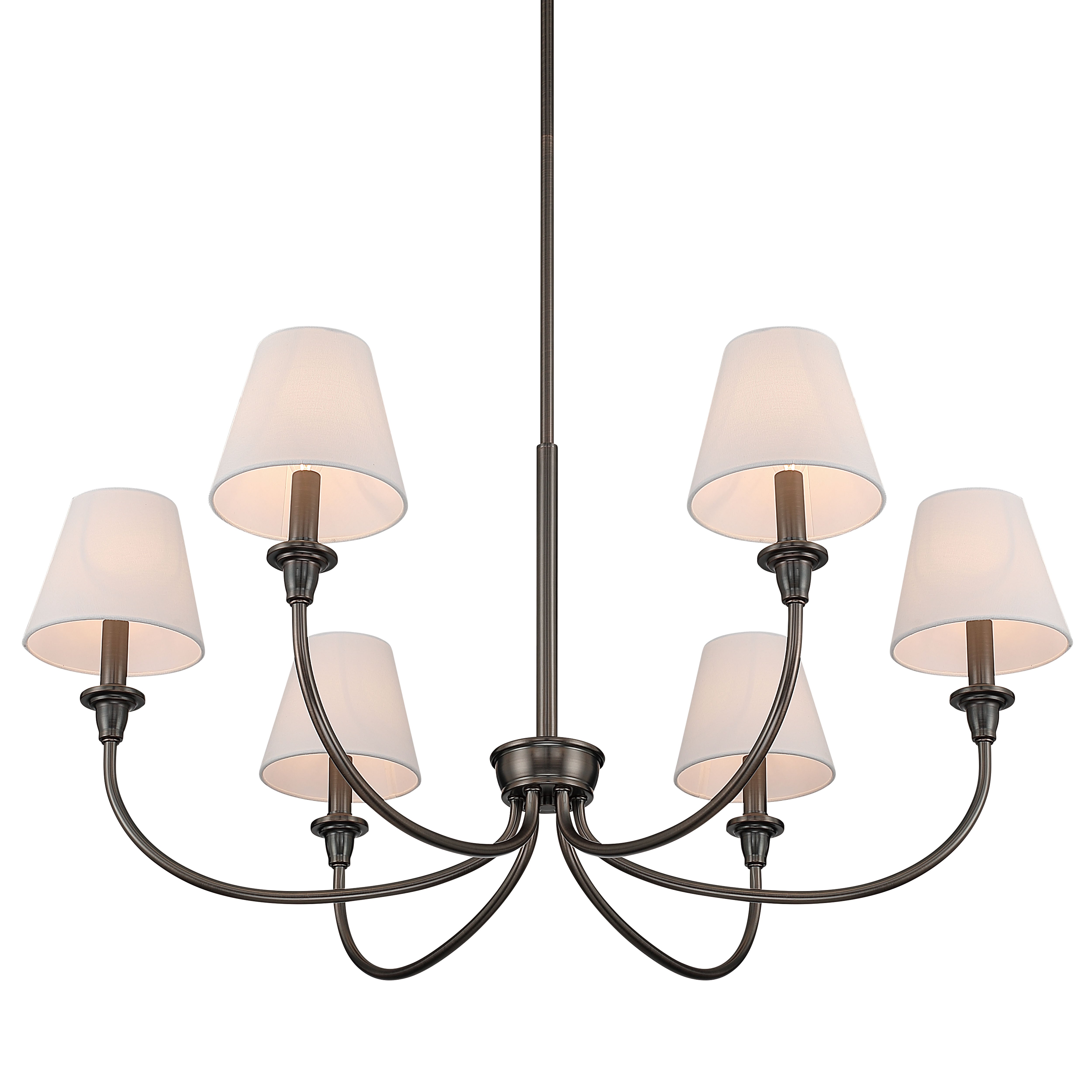 Cambria 6-Light Chandelier in Oil Rubbed Bronze & White Shades - - Golden Lighting