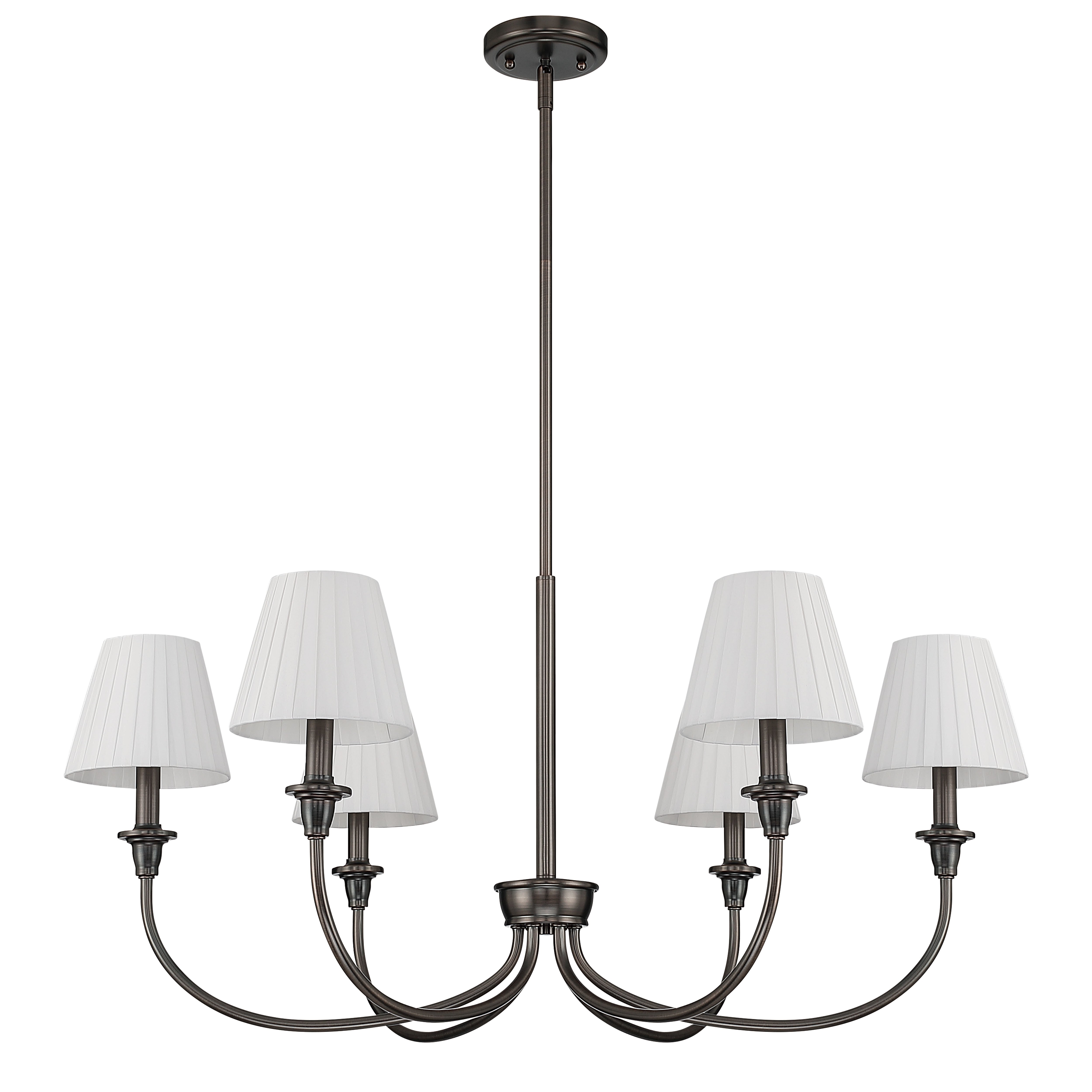 Cambria 6-Light Chandelier in Oil Rubbed Bronze & Pleated White Shades - - Golden Lighting