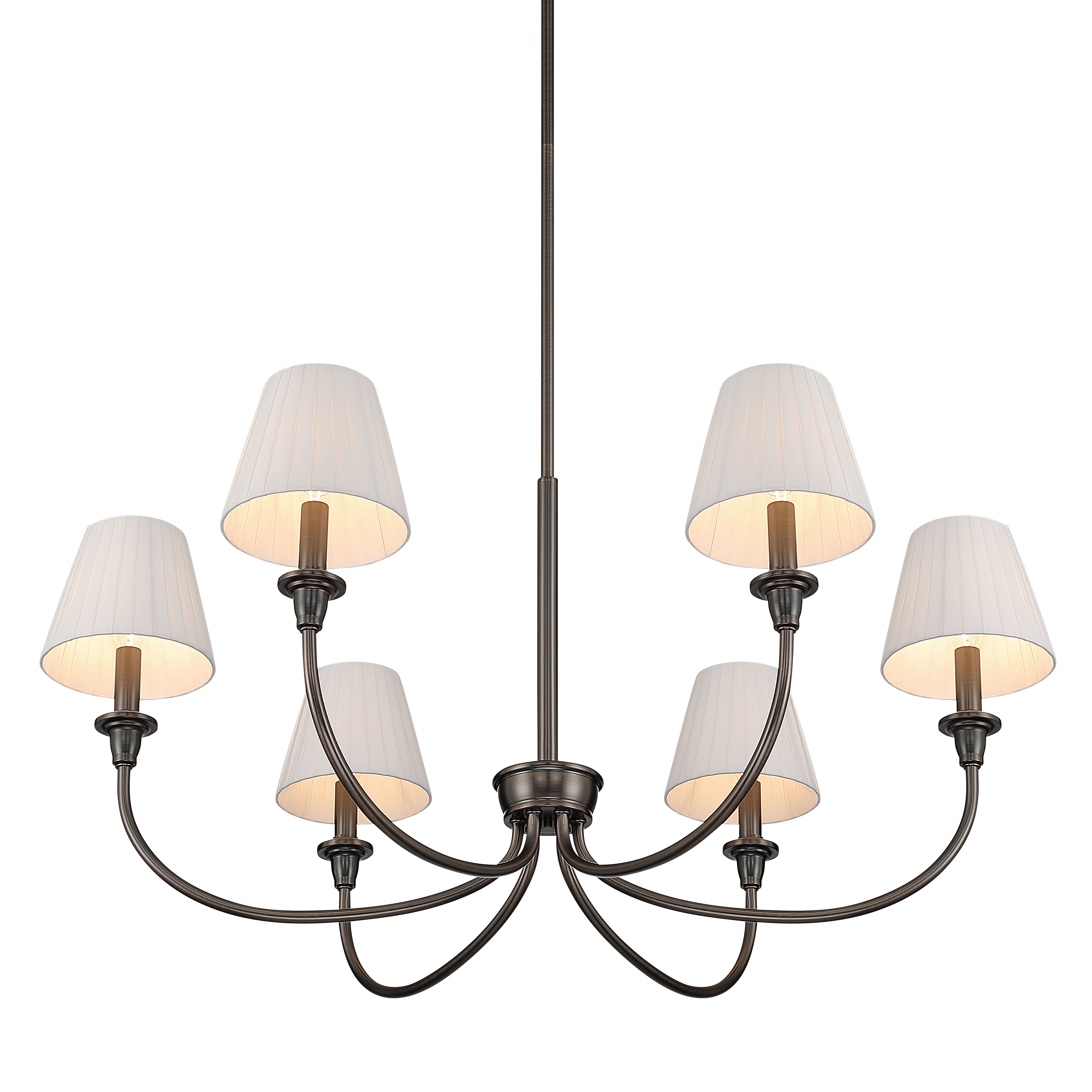 Cambria 6-Light Chandelier in Oil Rubbed Bronze & Pleated White Shades - - Golden Lighting