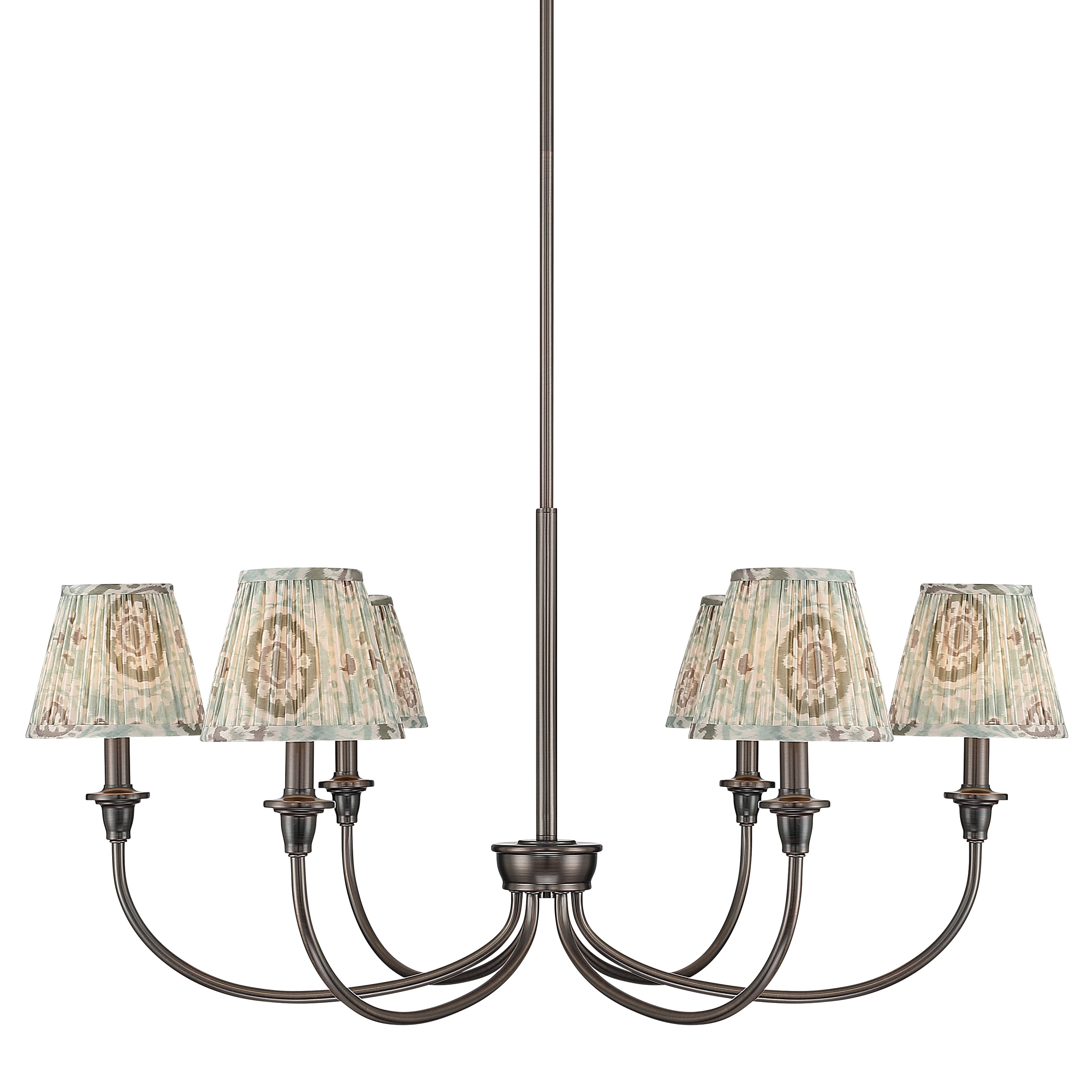 Cambria 6-Light Chandelier in Oil Rubbed Bronze & Aqua Verde Shades - - Golden Lighting