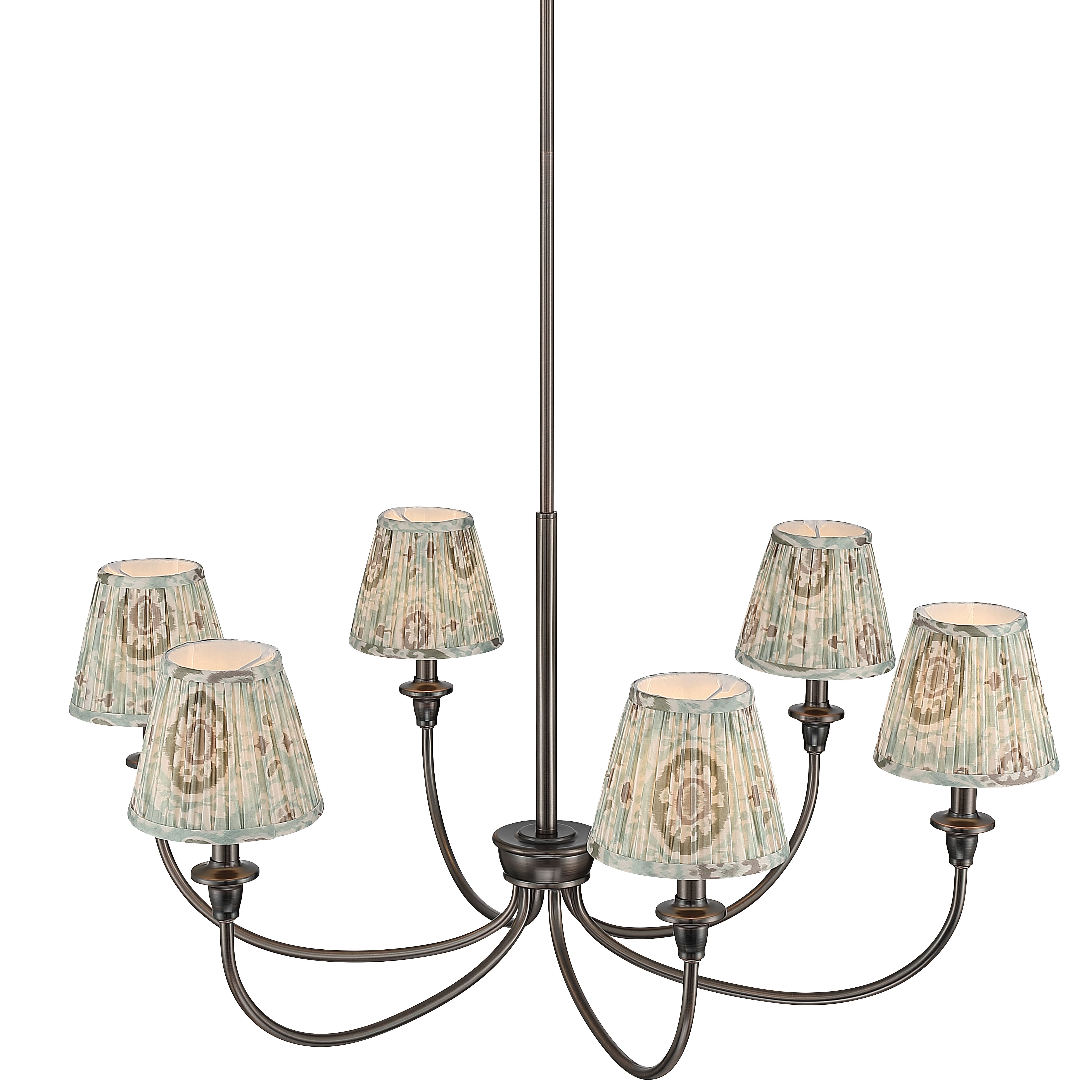 Cambria 6-Light Chandelier in Oil Rubbed Bronze & Aqua Verde Shades - - Golden Lighting