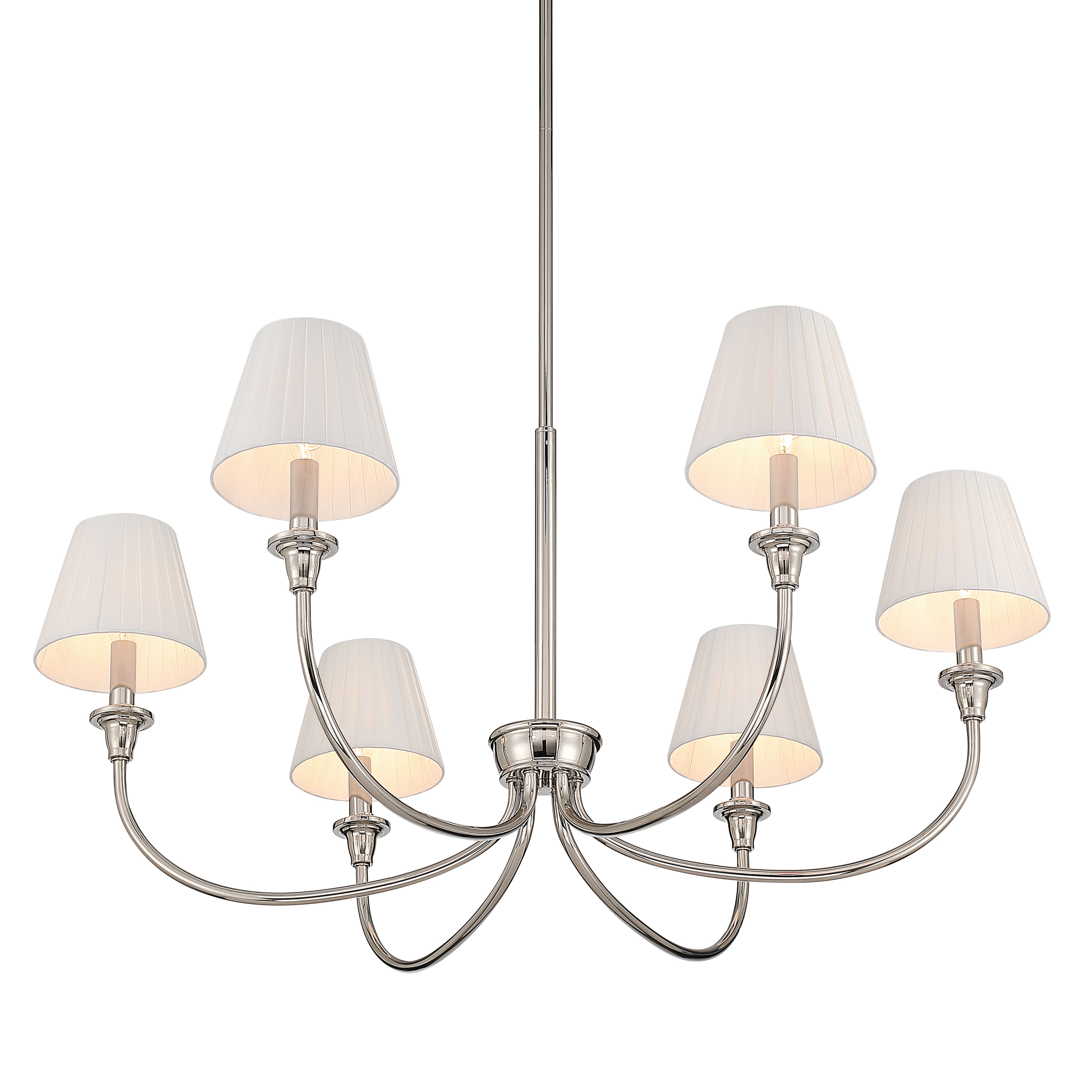 Cambria 6-light Chandelier in Polished Nickel & Pleated White Shades - - Golden Lighting