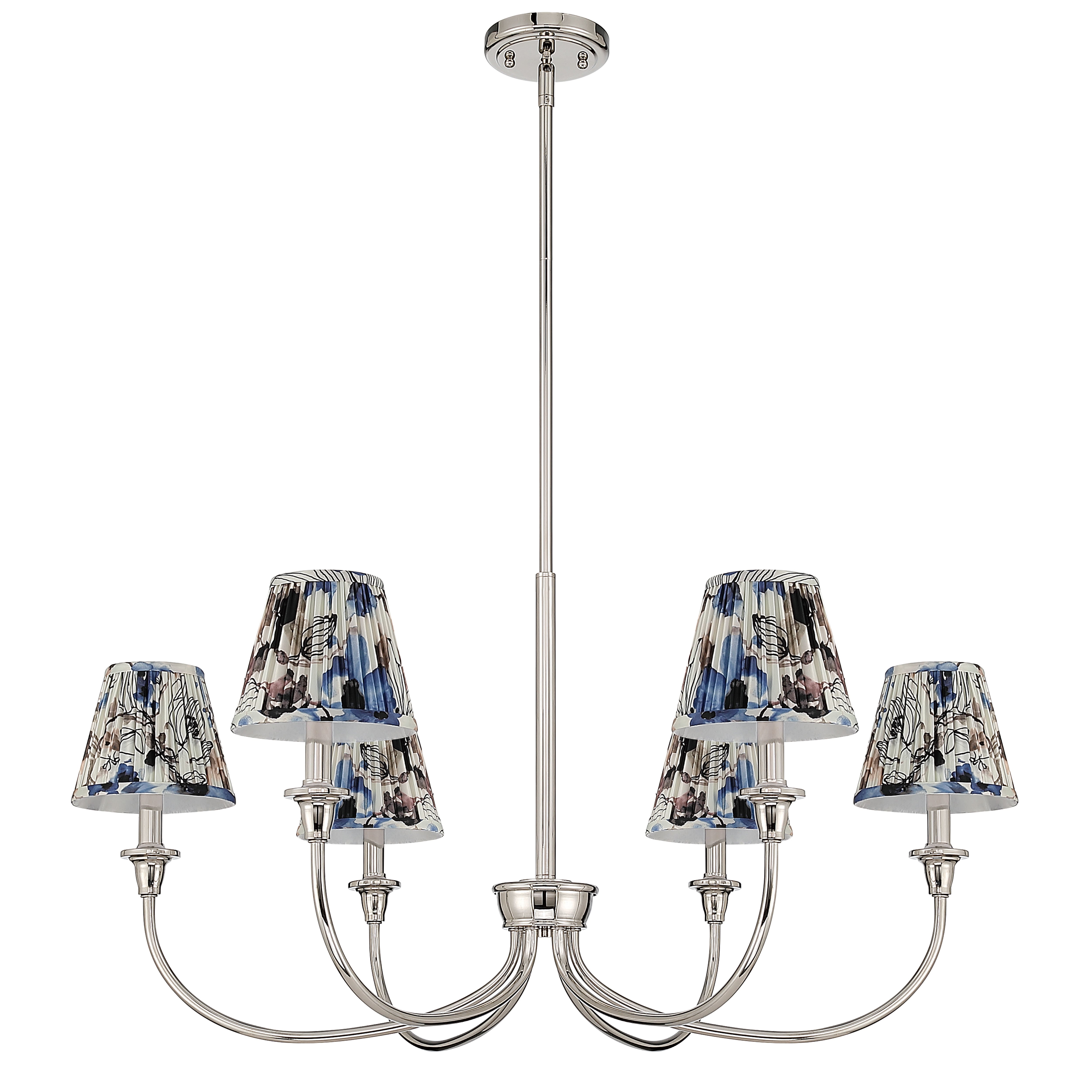 Cambria 6-light Chandelier in Polished Nickel & Blue Poppy Shades - - Golden Lighting