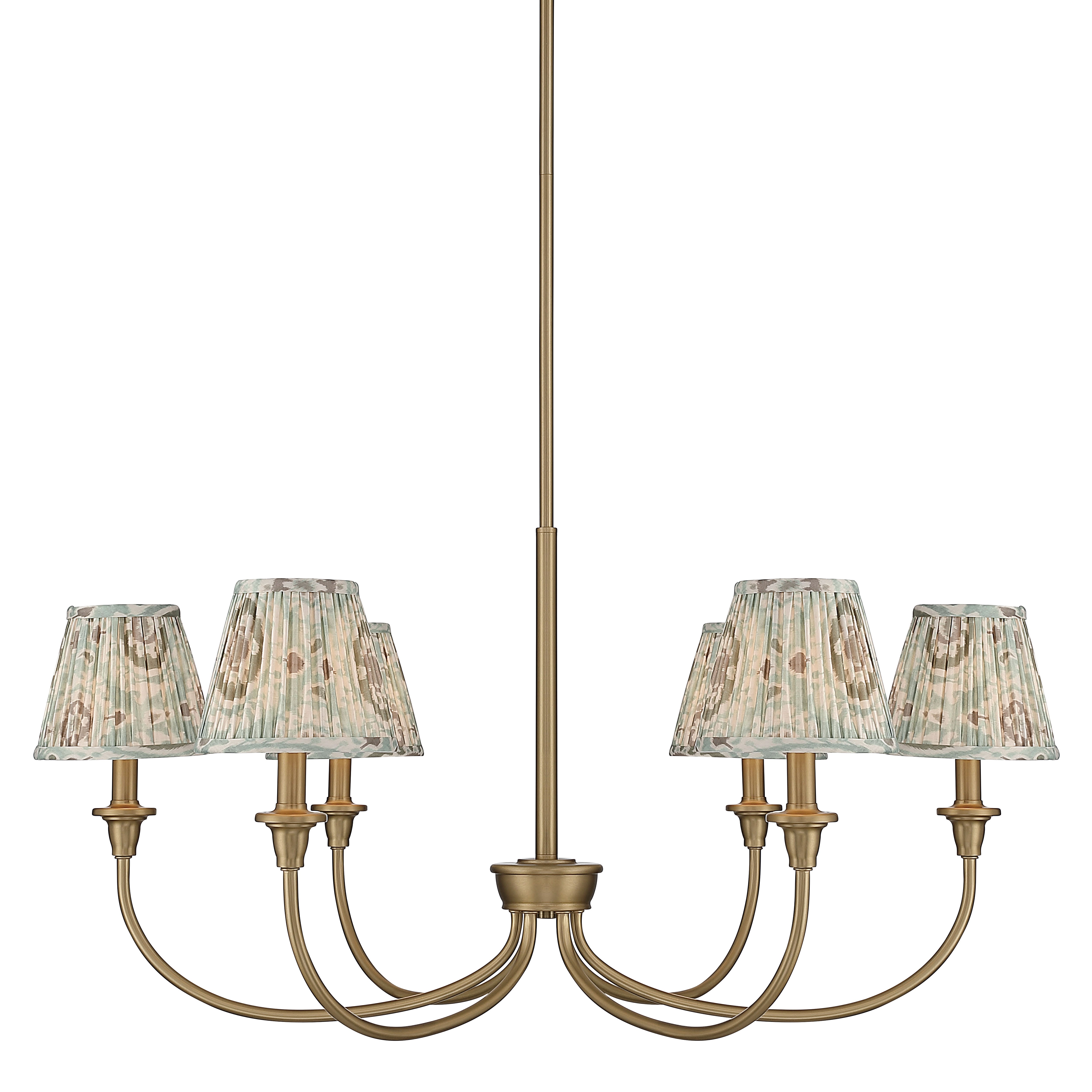 Yep by Golden Lighting Cambria 6-light Chandelier in Brushed Champagne Brass with Hand Gathered Aqua Verde Shade