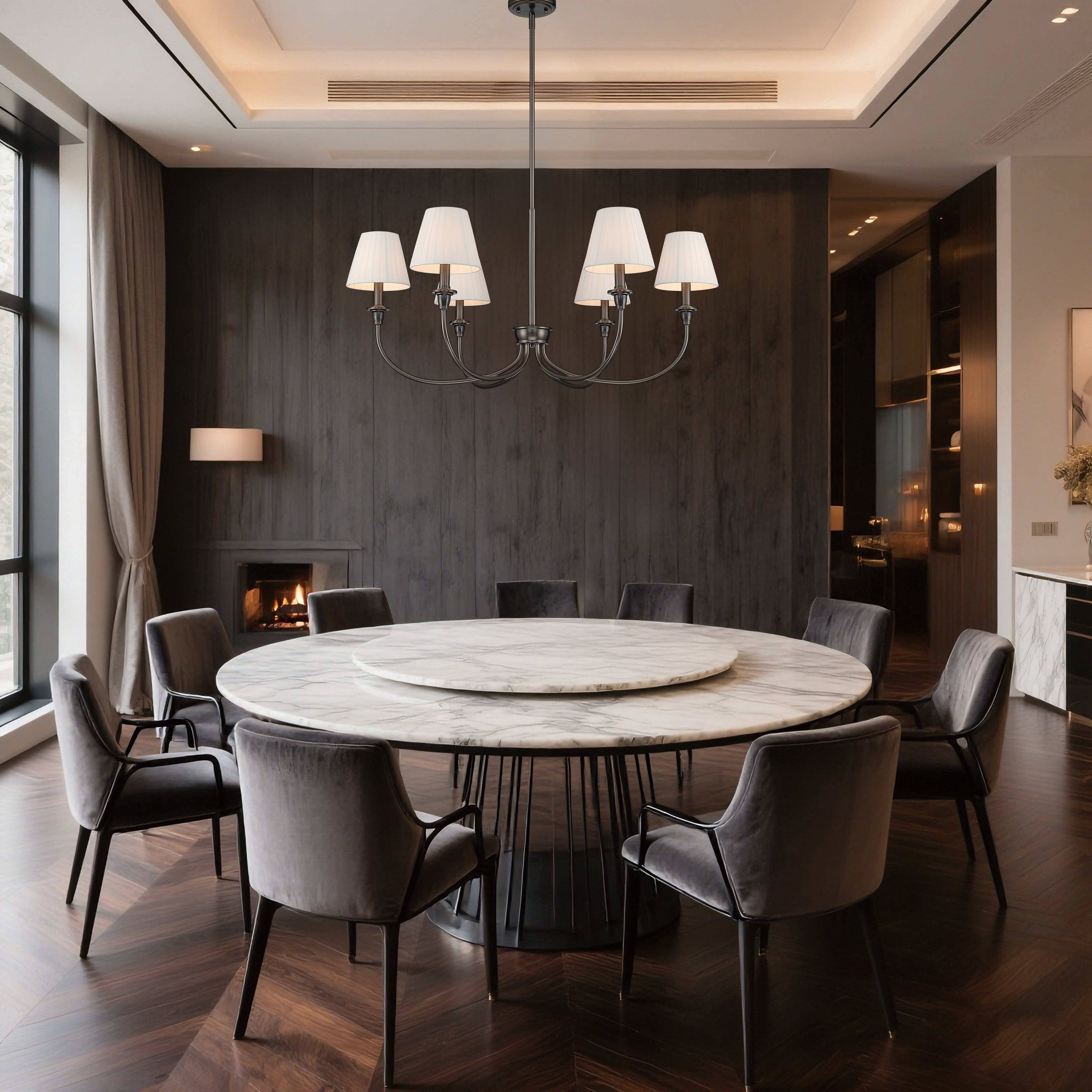 Yep by Golden Lighting Cambira 6-light Chandelier in Oil Rubbed Bronze with Empire Pleated White Shade
