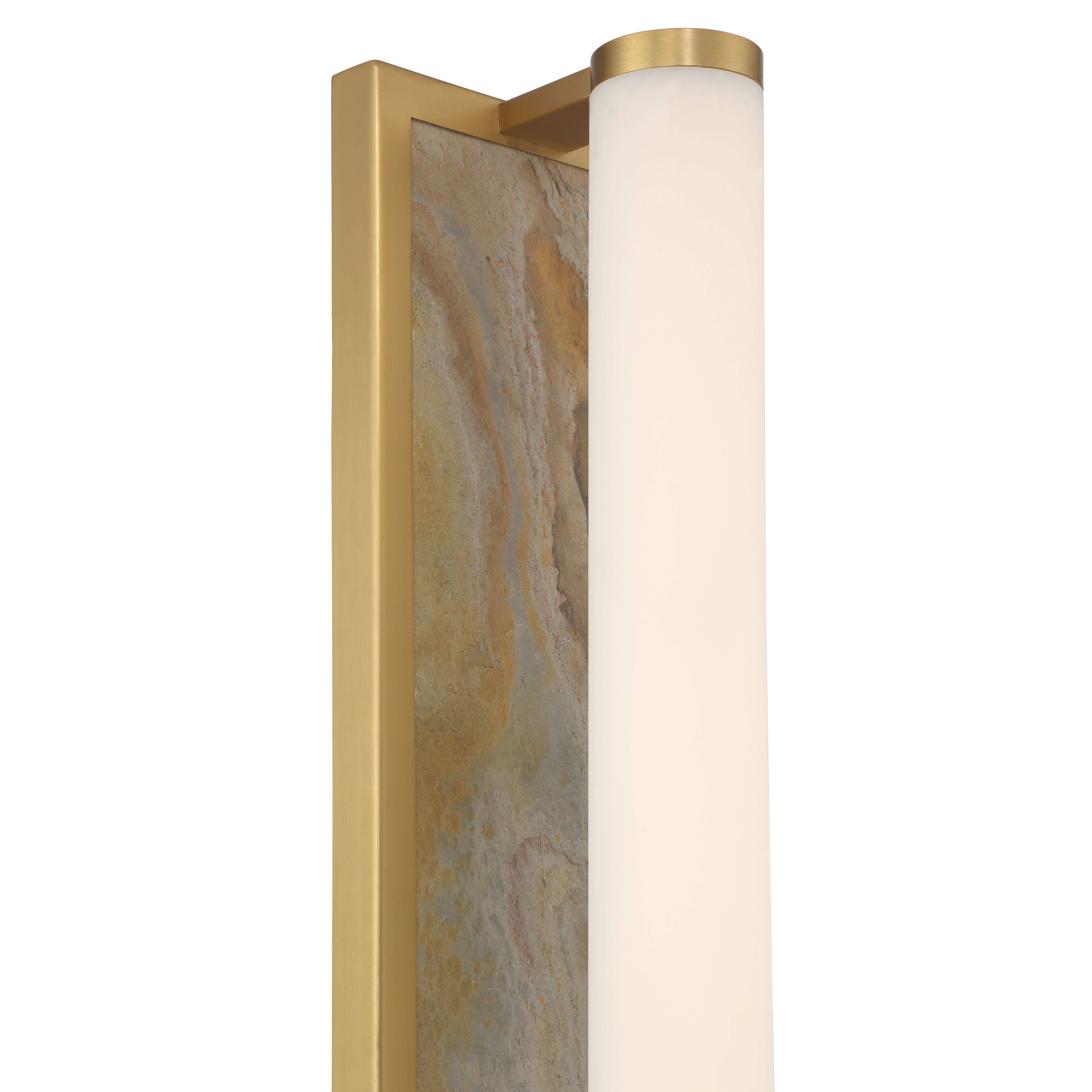 Stratum Integrated LED 18in Vanity in Brushed Champagne Brass with Moon Rock Slate - - Golden Lighting
