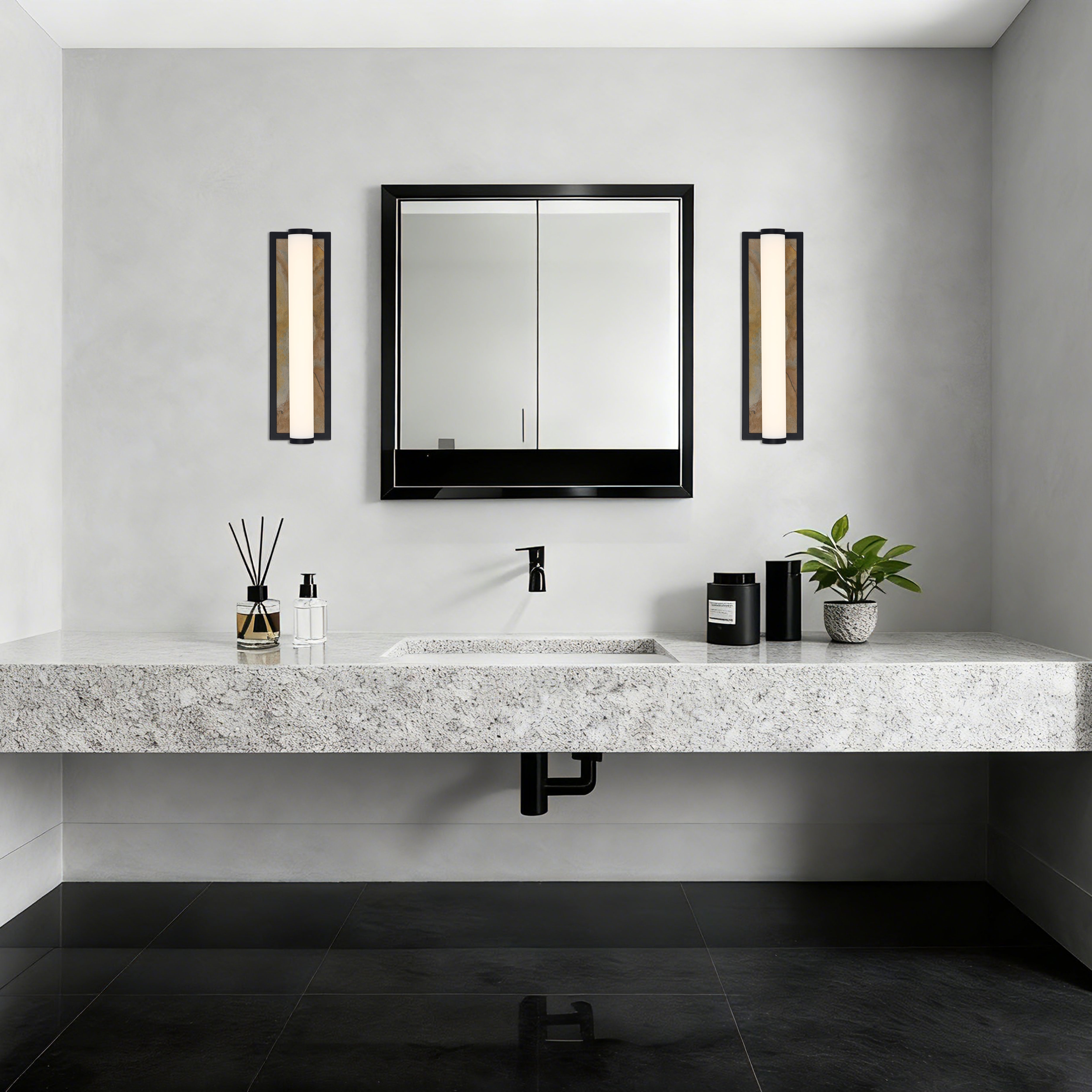 Stratum Integrated LED 18in Vanity in Matte Black with Moon Rock Slate - - Golden Lighting