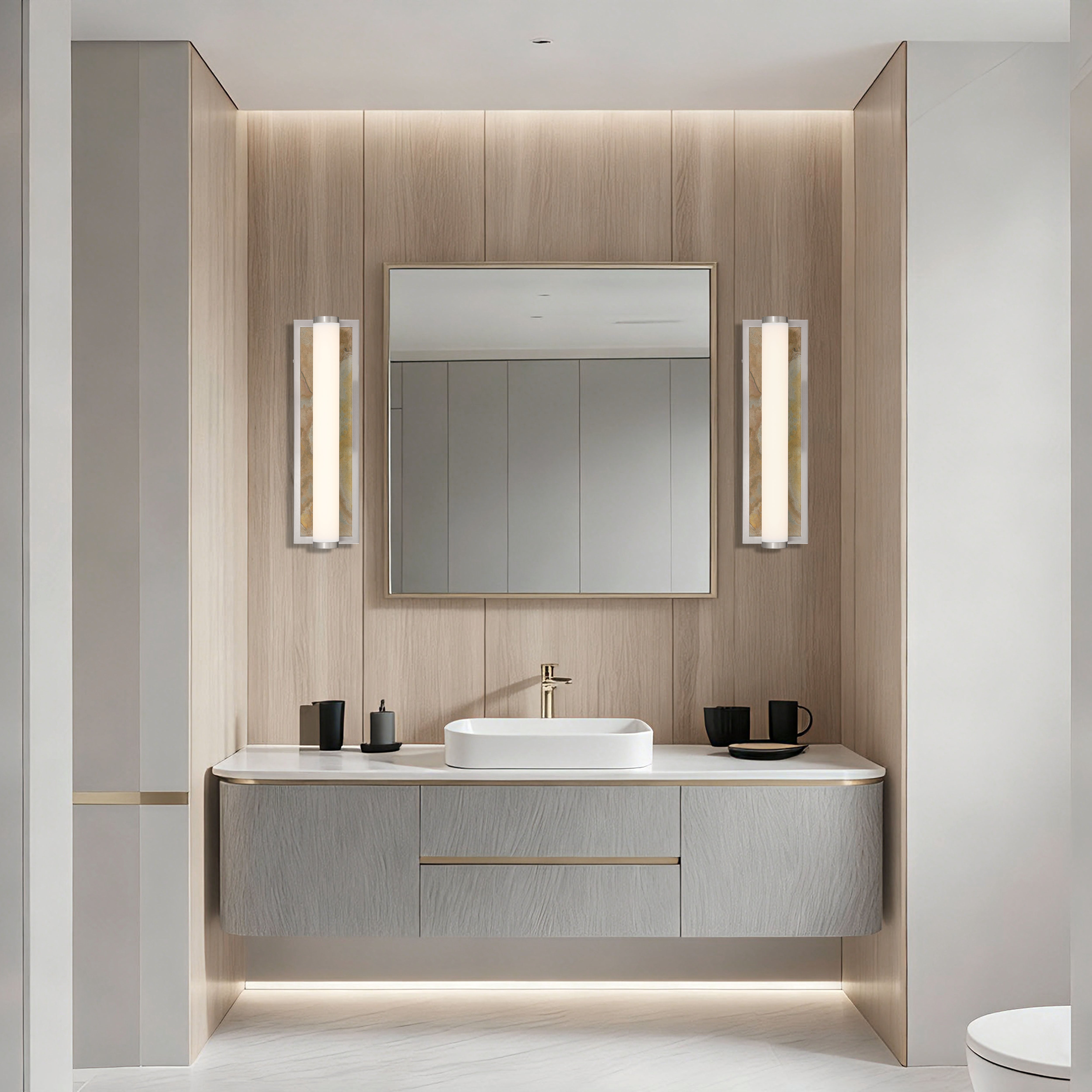 Stratum Integrated LED 18in Vanity in Brushed Nickel with Moon Rock Slate - - Golden Lighting