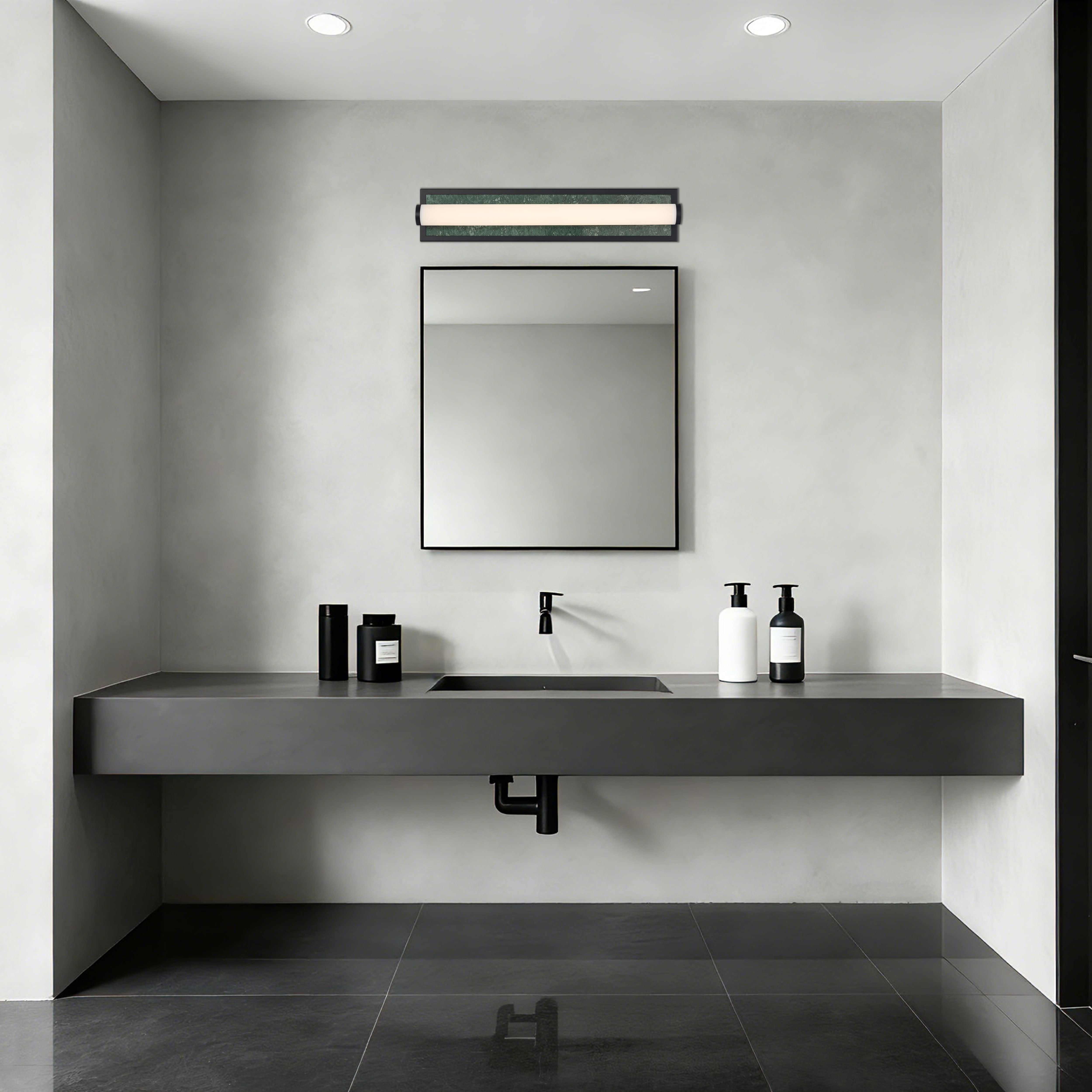 Stratum Integrated LED 24in Vanity in Matte Black with Persian Green Marble - - Golden Lighting