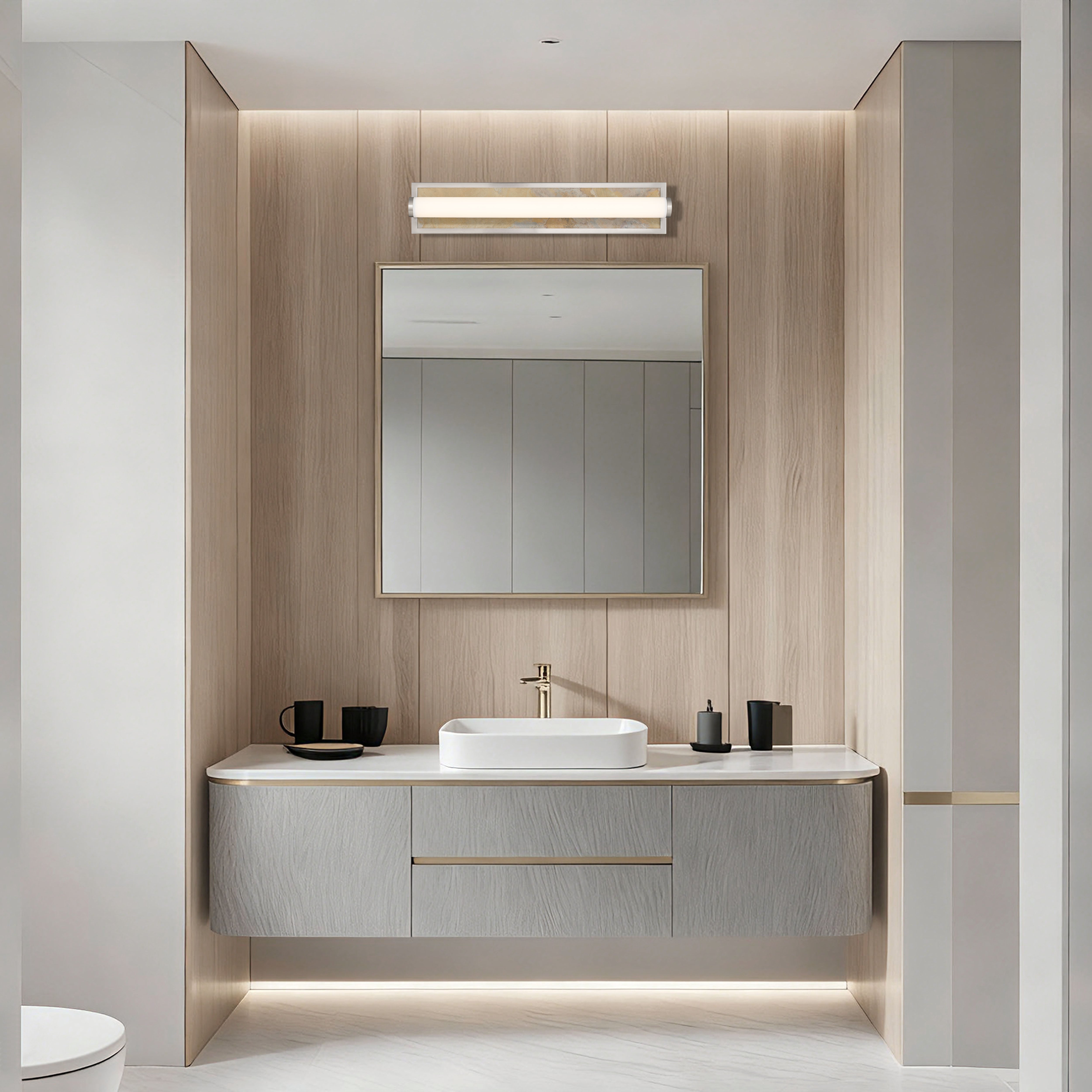 Stratum Integrated LED 24in Vanity in Brushed Nickel with Moon Rock Slate - - Golden Lighting