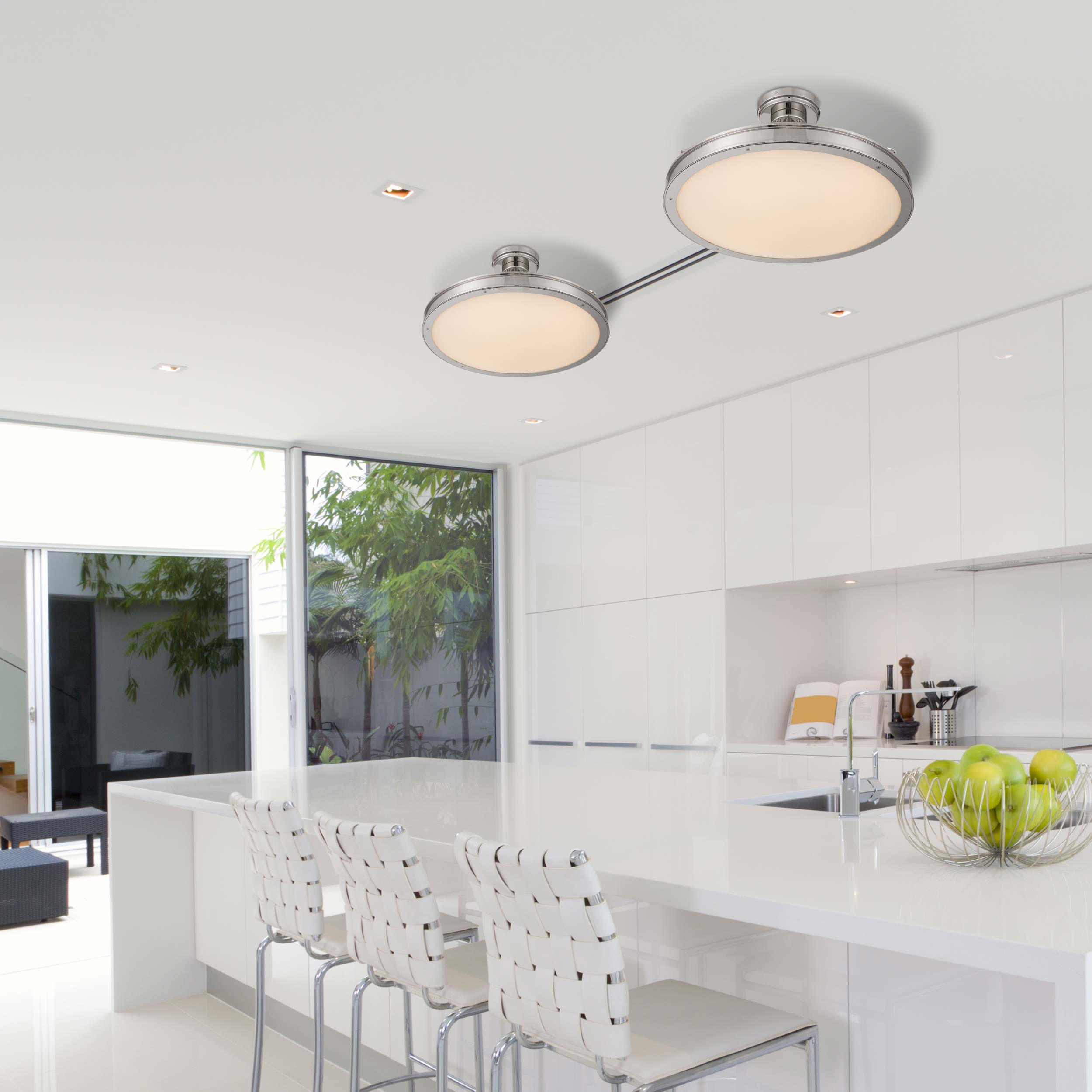 Cameron LED 24in Semi-Flush Mount Polished Nickel &h Etched Glass - - Golden Lighting