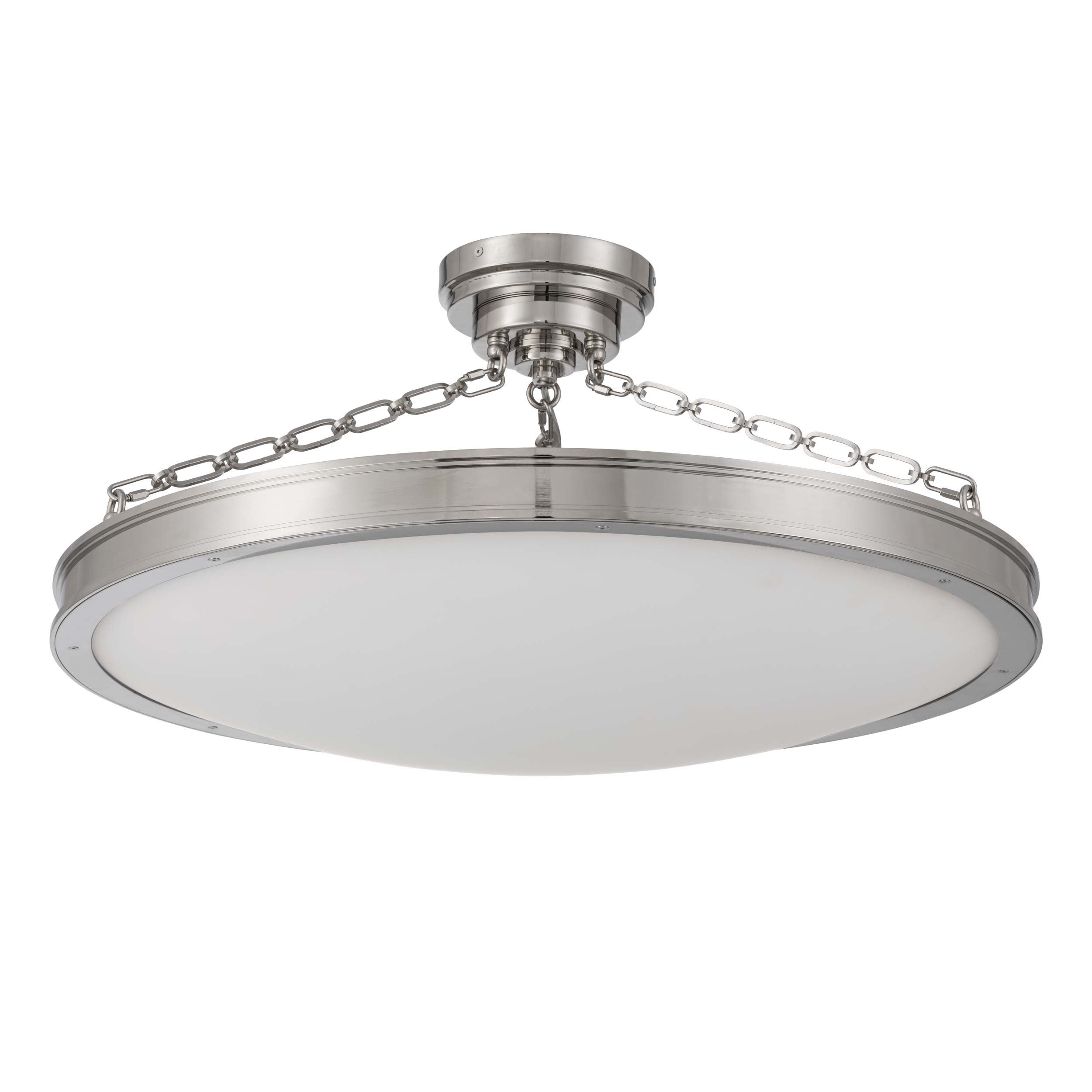 Cameron Integrated LED 30in Semi-Flush Polished Nickel & Etched Glass - - Golden Lighting