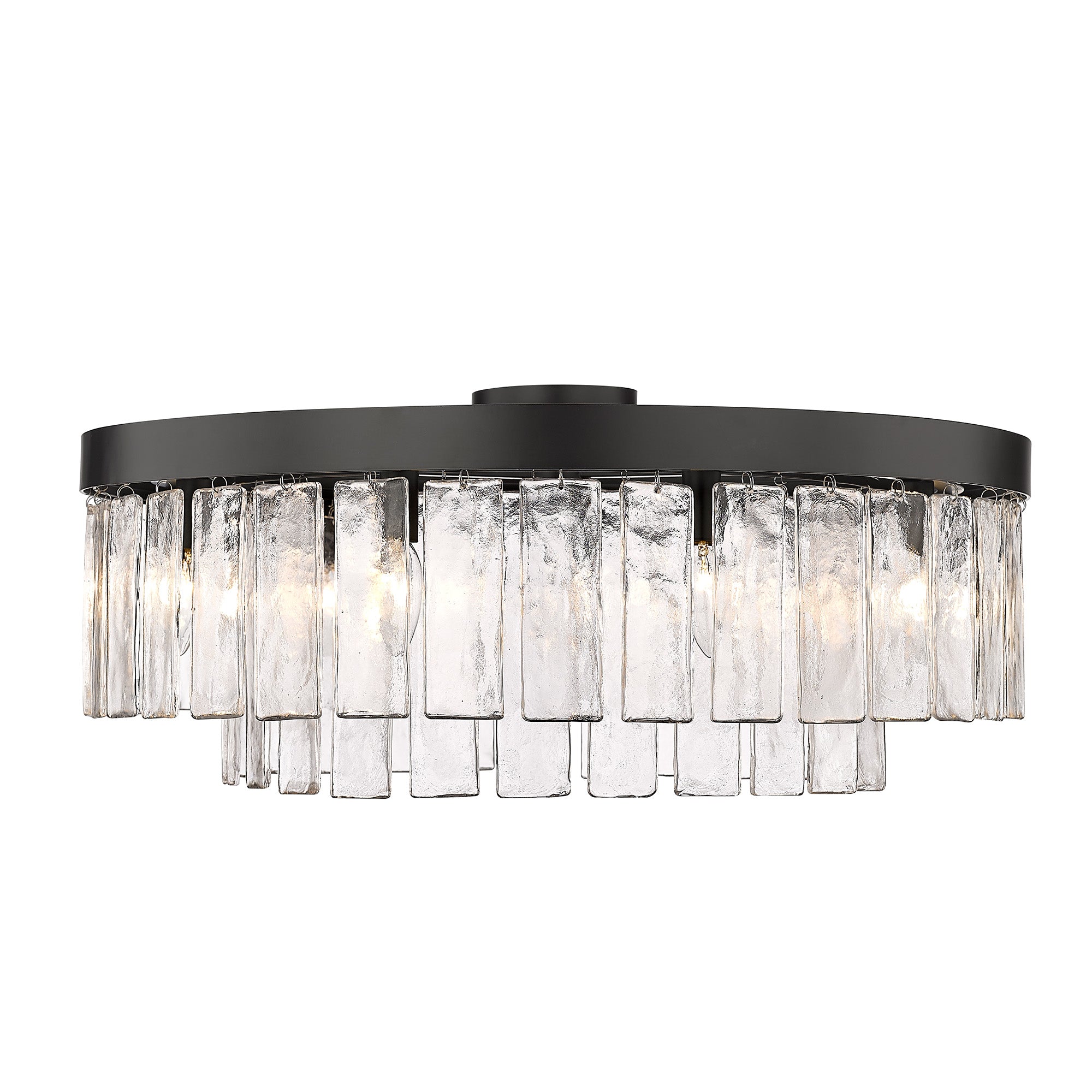 Ciara BLK 9 Light Semi-Flush in Matte Black with Hammered Water Glass Shade - Default Title - Golden Lighting