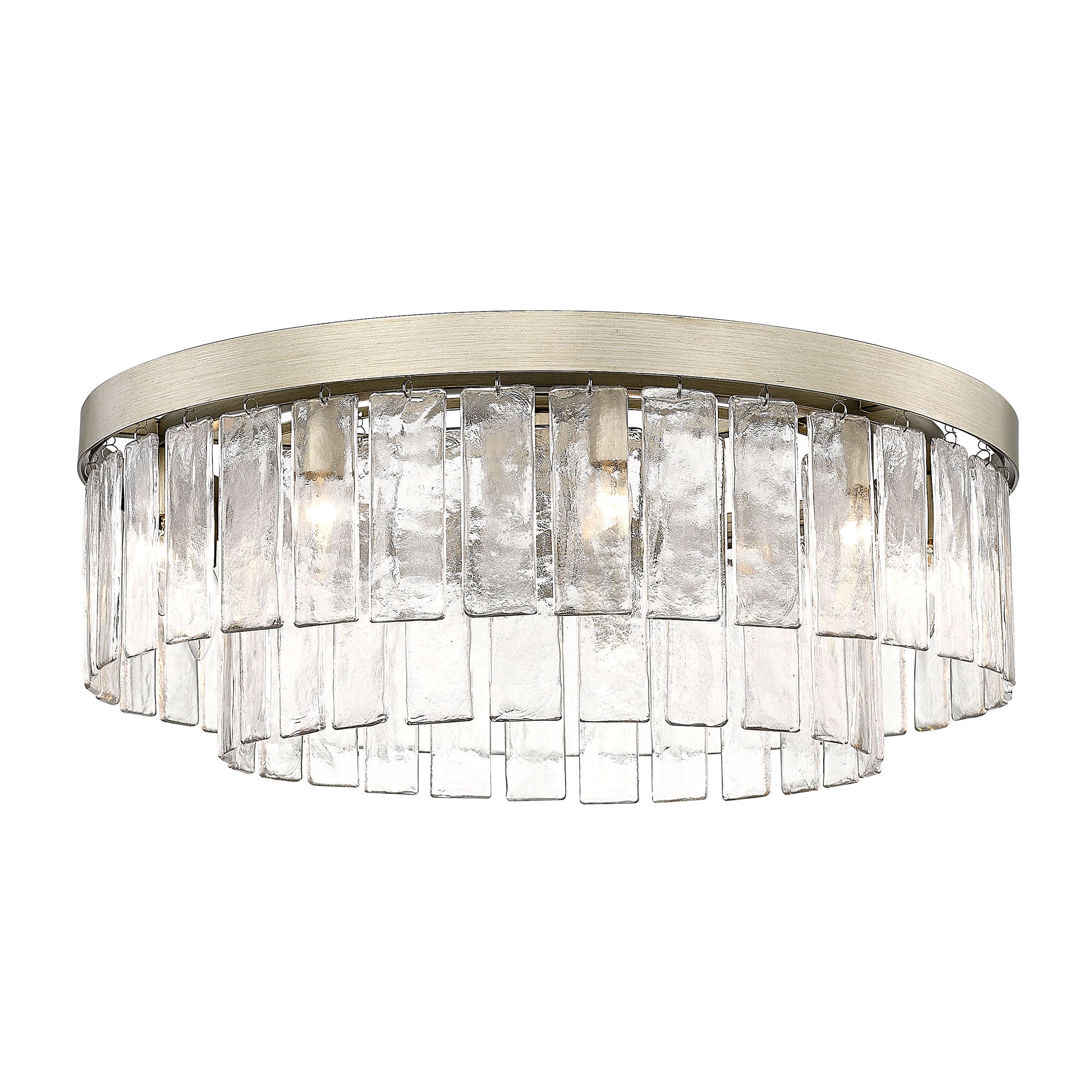 Ciara WG 9 Light Semi-Flush in White Gold with Hammered Water Glass Shade - - Golden Lighting