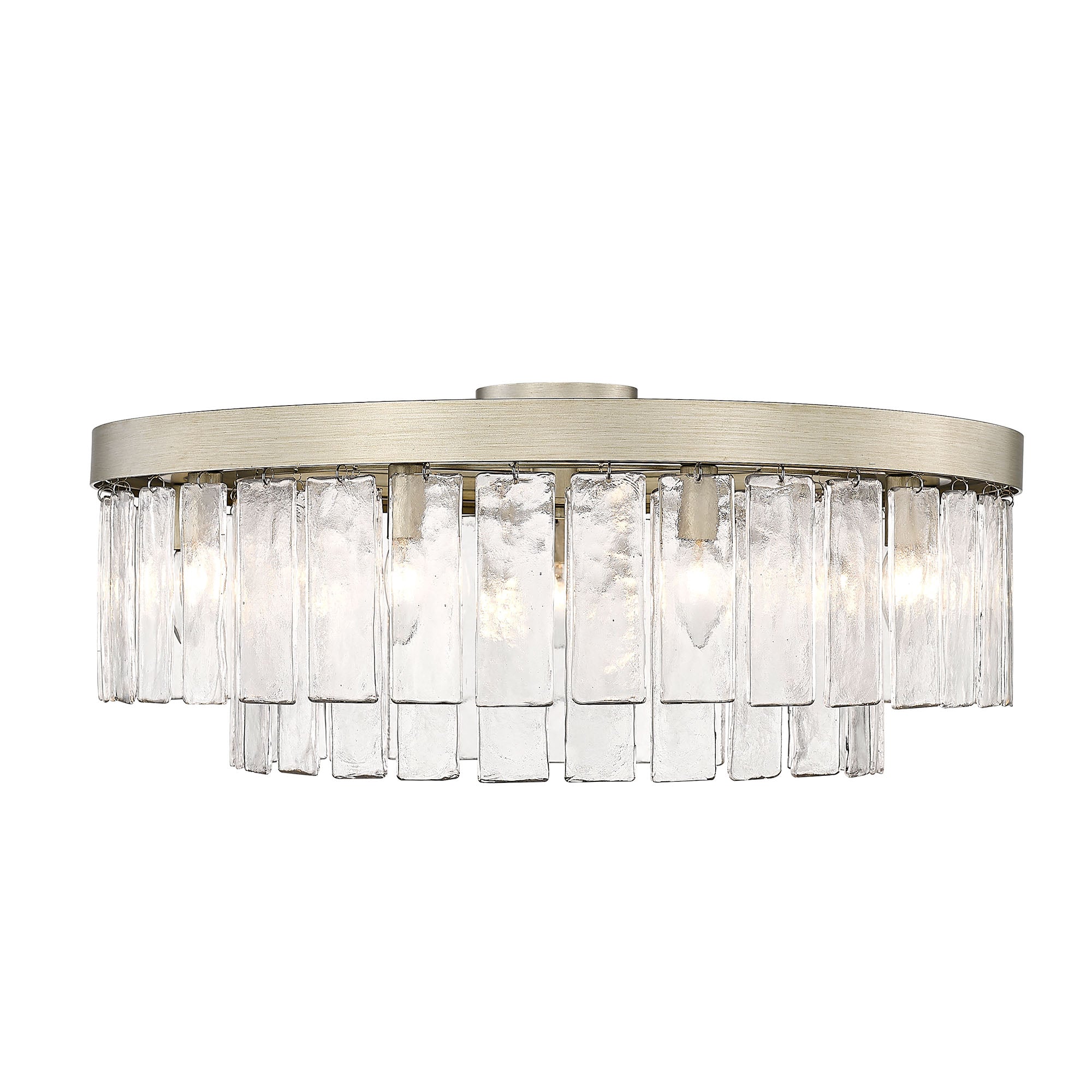 Ciara WG 9 Light Semi-Flush in White Gold with Hammered Water Glass Shade - Default Title - Golden Lighting