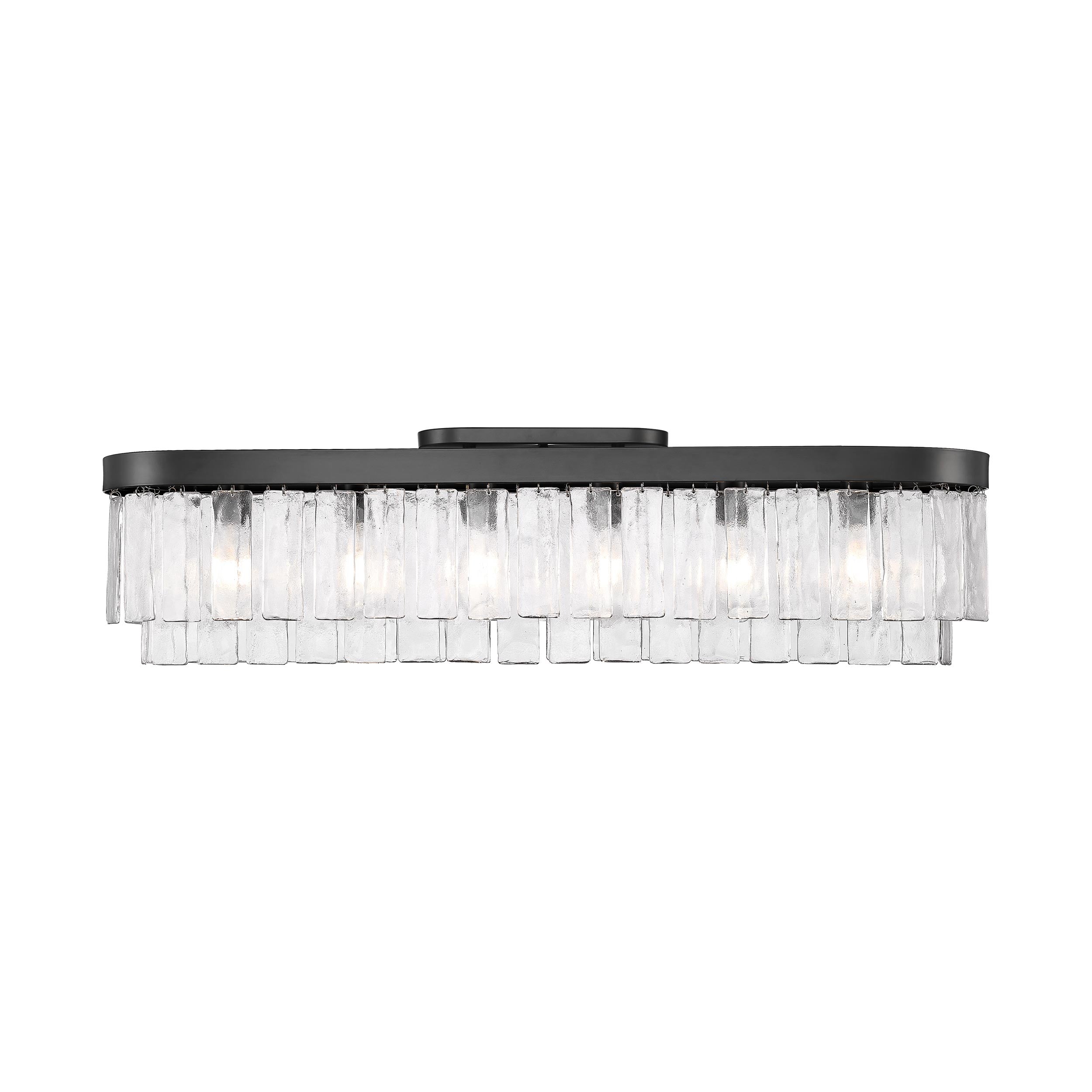 Ciara 6-Light Flush Mount in Matte Black with Hammered Water Glass - - Golden Lighting