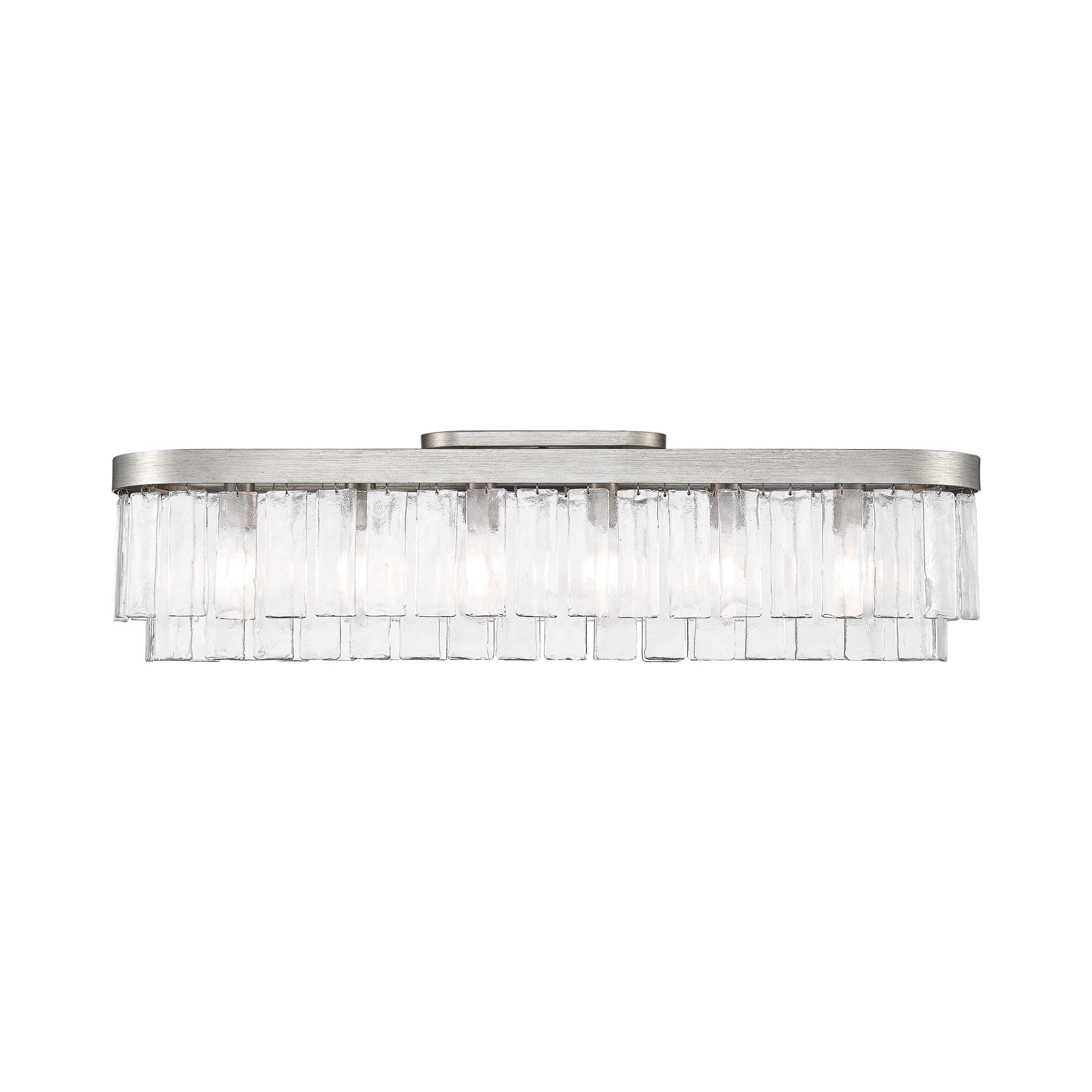 Ciara 6-Light Flush Mount in Peruvian Silver with Hammered Water Glass - - Golden Lighting