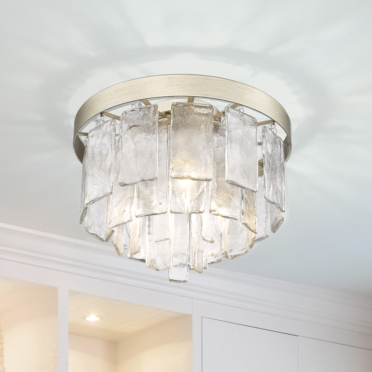 Golden Lighting Ciara 3-light Flush Mount in White Gold - - Golden Lighting