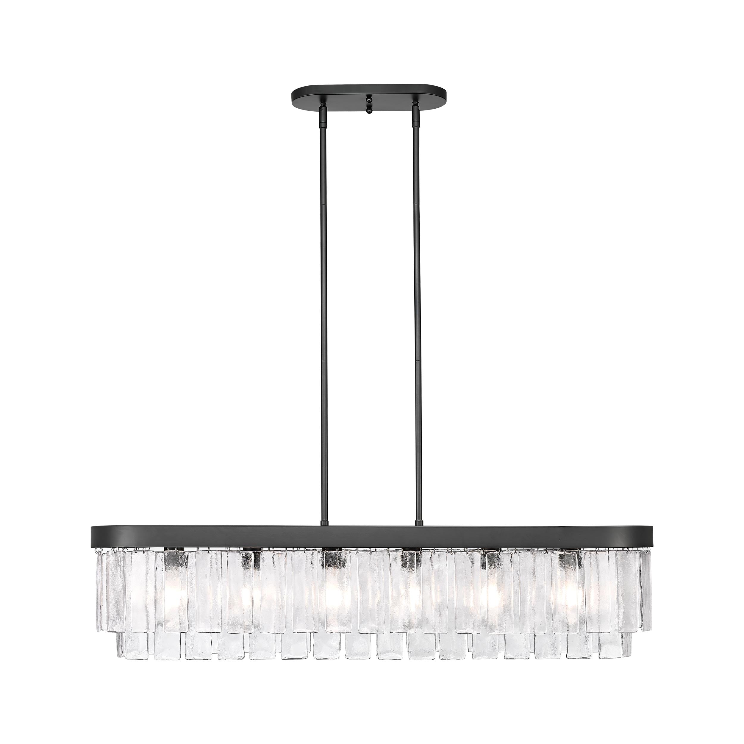 Ciara 6-Light Linear Pendant in Matte Black with Hammered Water Glass - - Golden Lighting