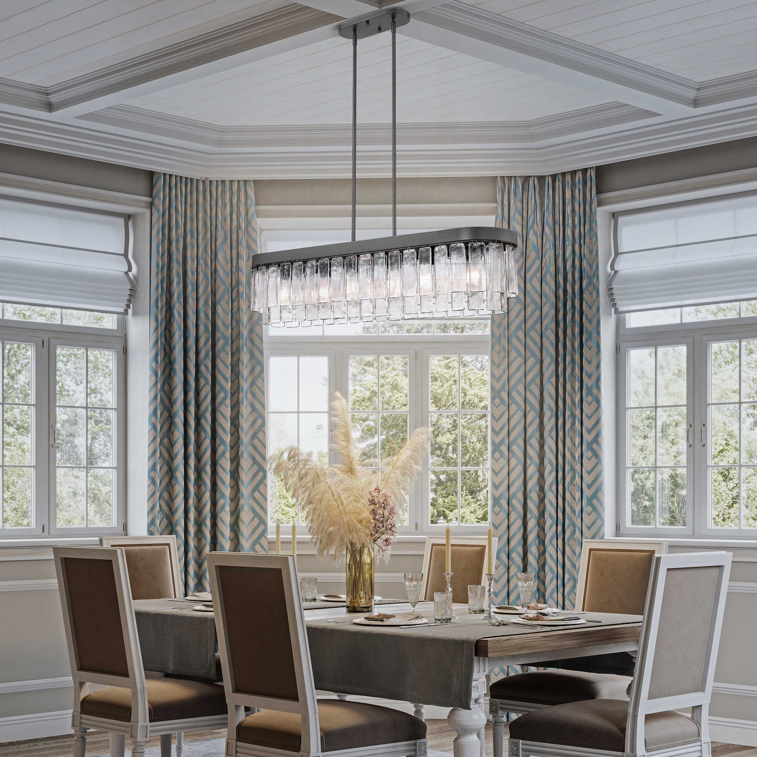 Ciara 6-Light Linear Pendant in Matte Black with Hammered Water Glass - Default Title - Golden Lighting