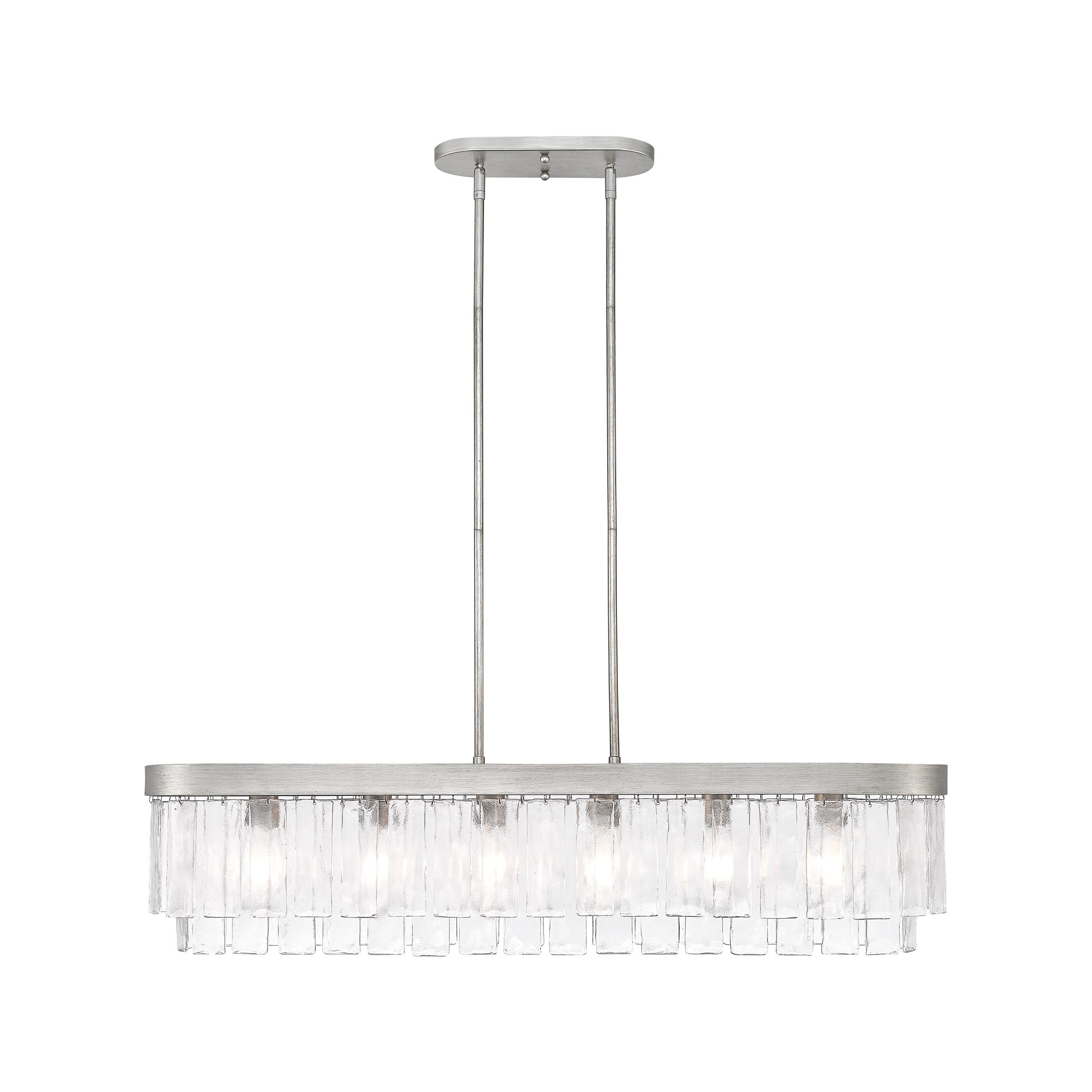 Ciara 6-Light Linear Pendant in Peruvian Silver with Hammered Water Glass - - Golden Lighting