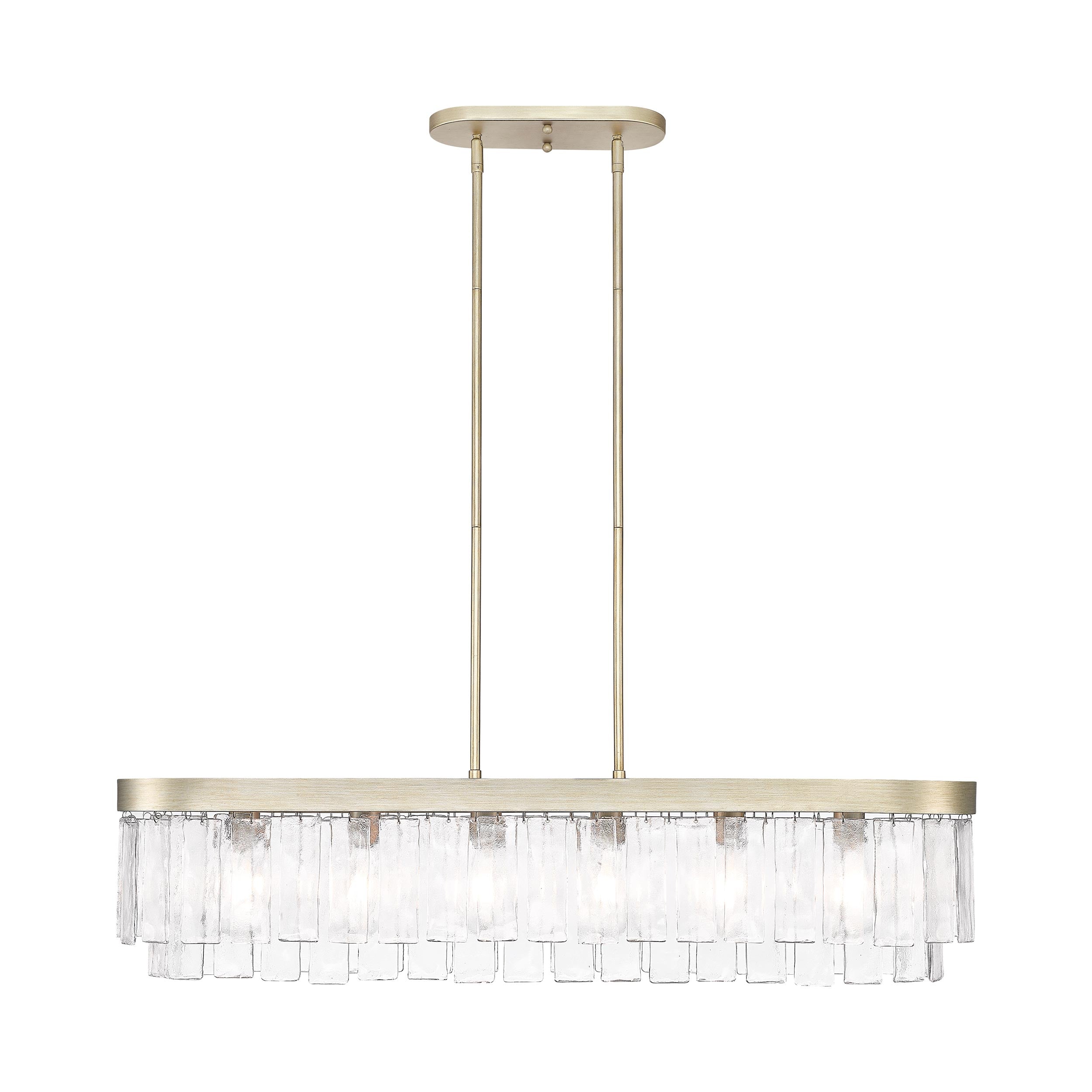 Ciara 6-Light Linear Pendant in White Gold with Hammered Water Glass - - Golden Lighting