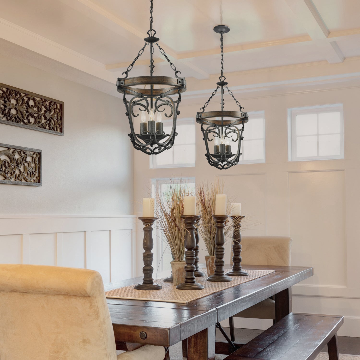 Madera 3-Light Pendant in Black Iron - Default Title - Golden Lighting