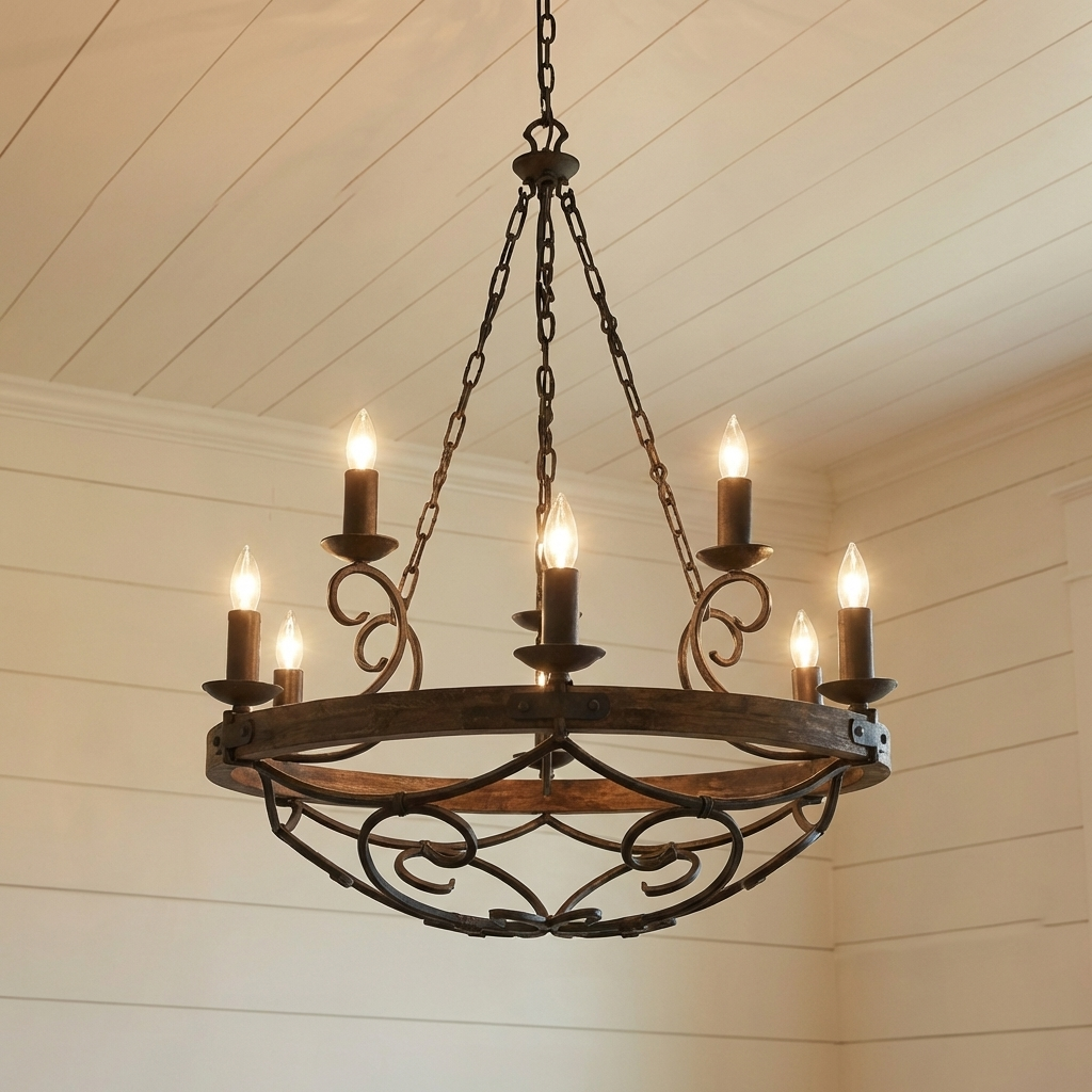 Madera 9-light Chandelier in Black Iron, alternate view - Golden Lighting