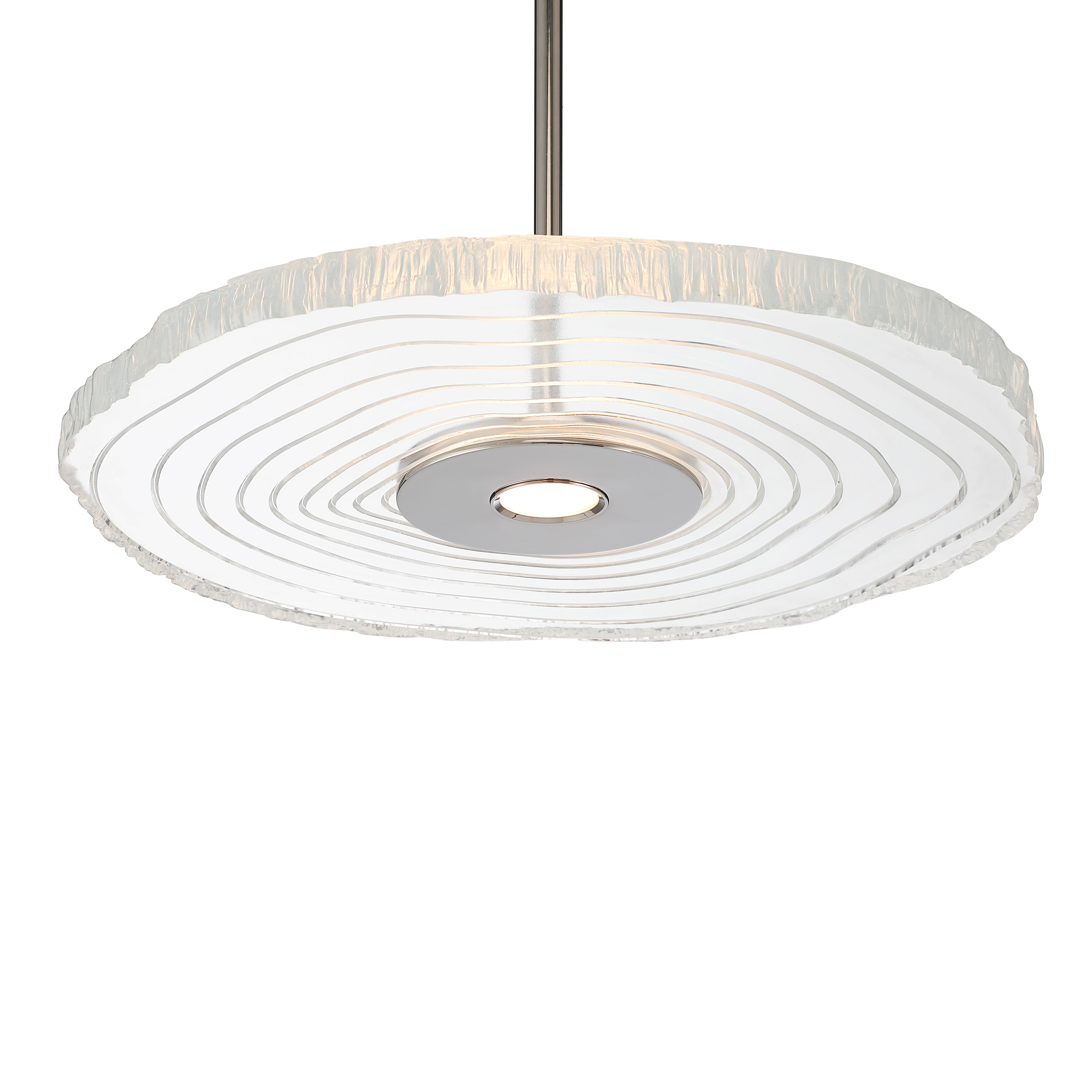 Golden Lighting Luminwood Integrated LED 16in Pendant in Polished Nickel with Wood-Pressed Clear Resin
