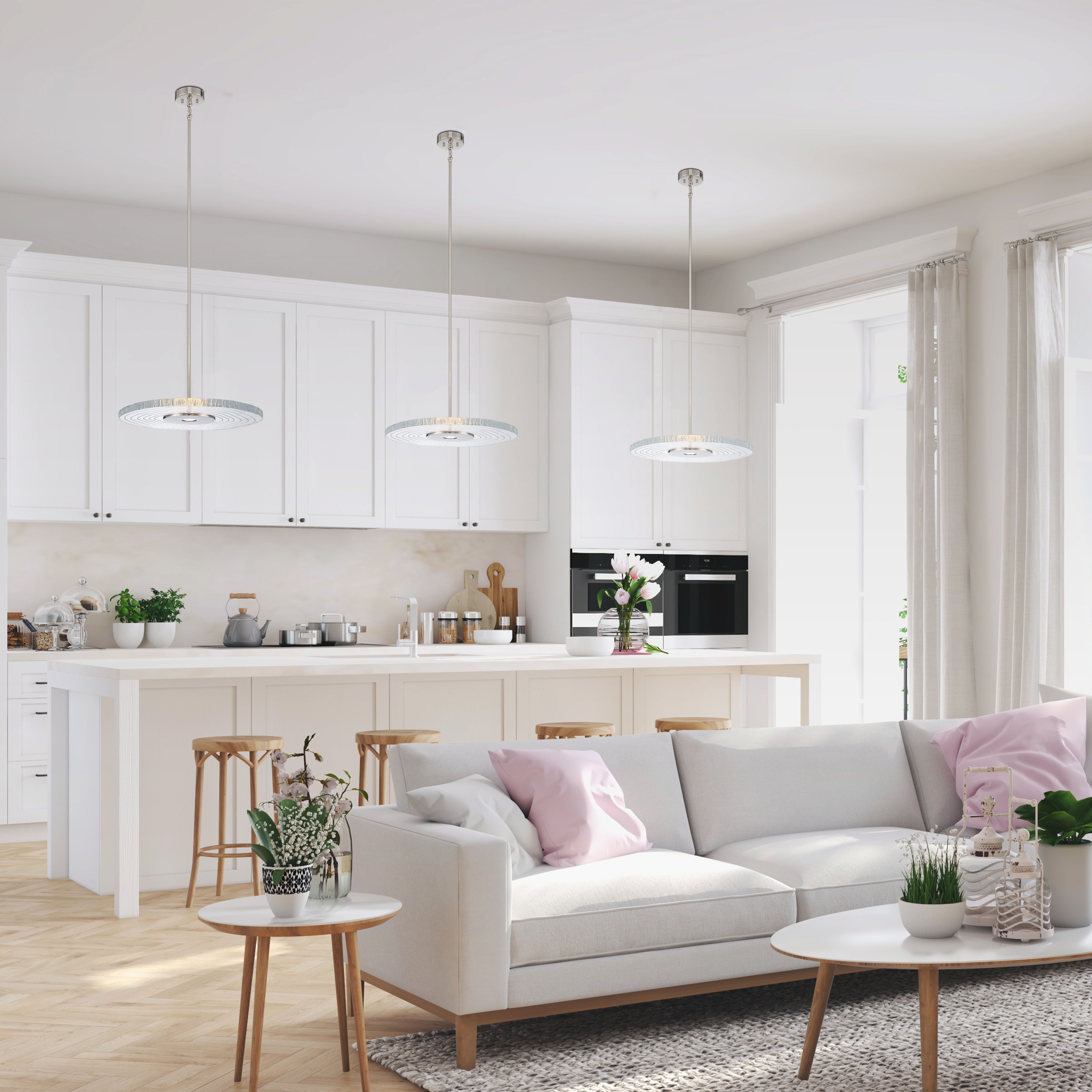 Golden Lighting Luminwood Integrated LED 24n Pendant in Polished Nickel with Wood-Pressed Clear Resin - - Golden Lighting
