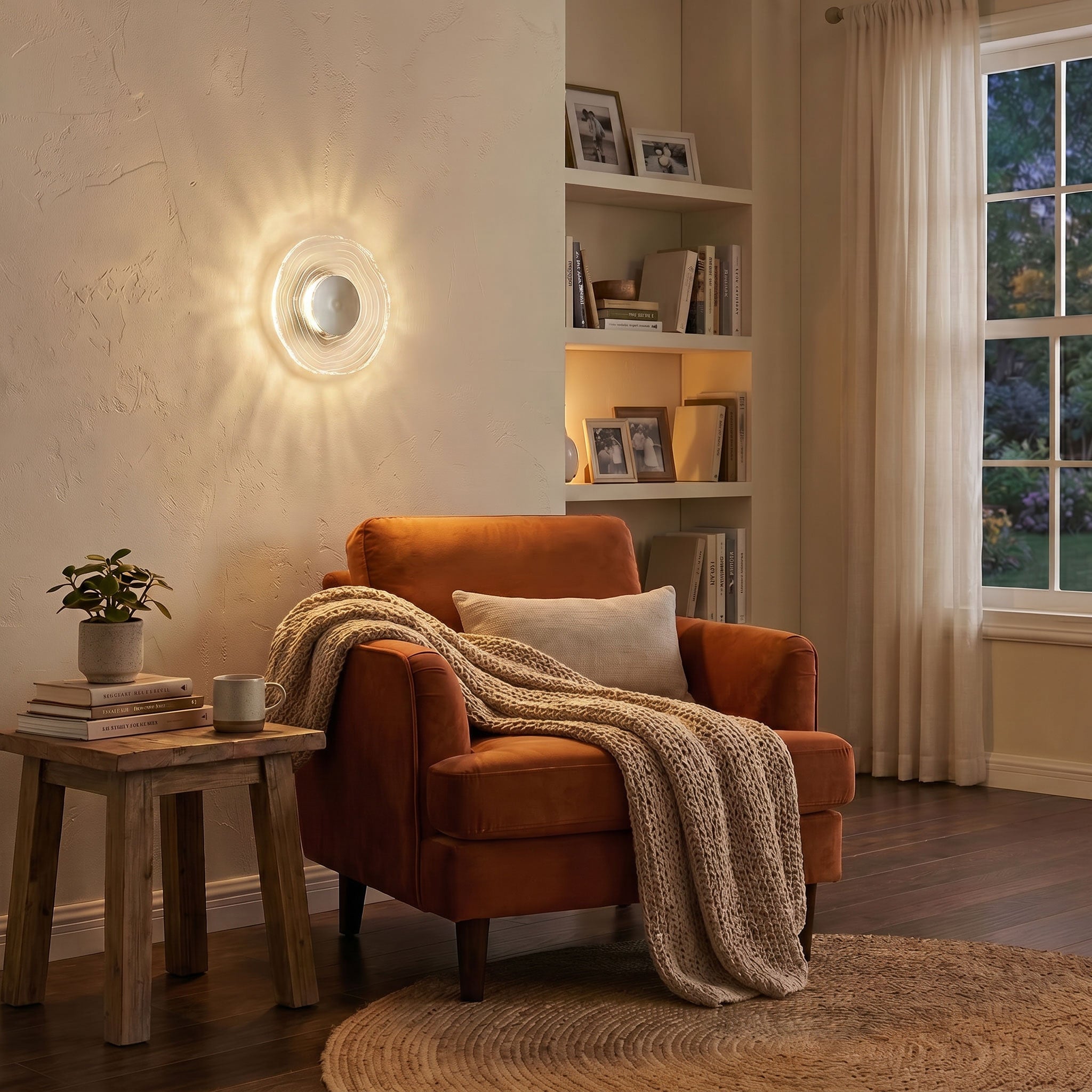 Golden Lighting Luminwood Integrated LED 12in Wall Sconce in Polished Nickel with Wood-Pressed Clear Resin - - Golden Lighting