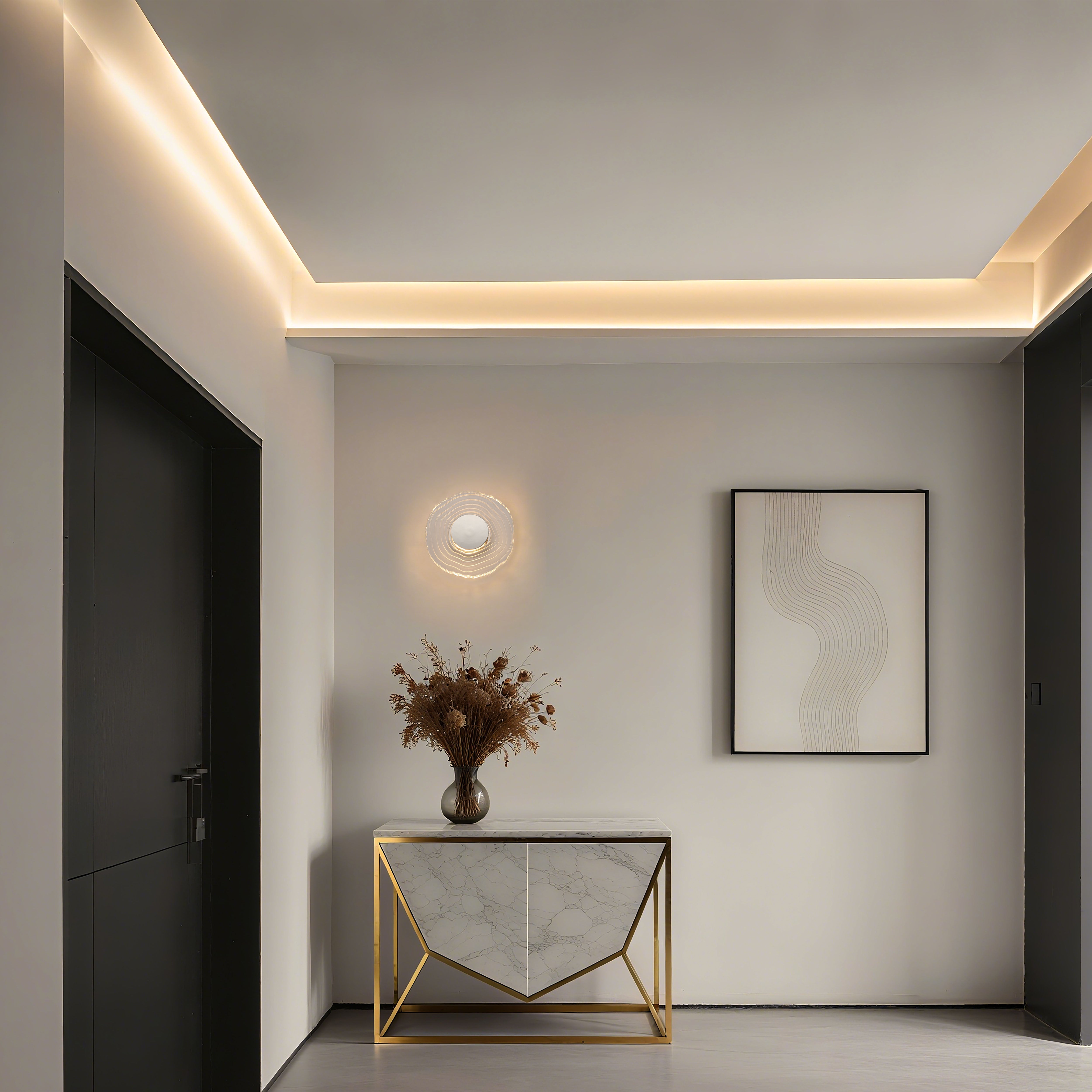 Golden Lighting Luminwood Integrated LED 12in Wall Sconce in Polished Nickel with Wood-Pressed Clear Resin - - Golden Lighting