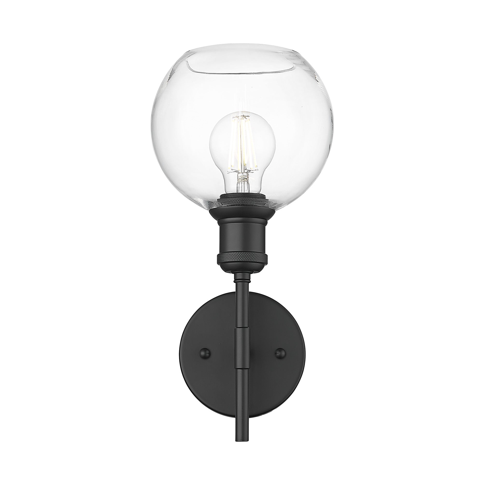 Axel 1-light Wall Sconce in Matte Black and Globe Clear Glass, alternate view - Golden Lighting