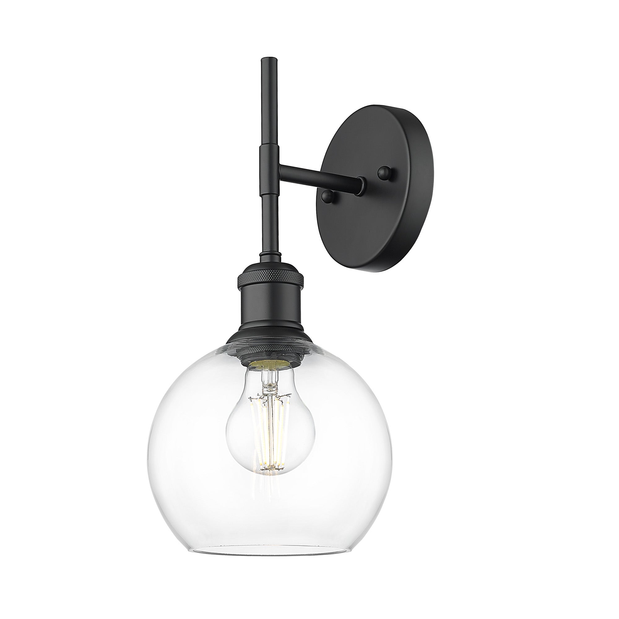 Axel 1-light Wall Sconce in Matte Black and Globe Clear Glass, alternate view - Golden Lighting