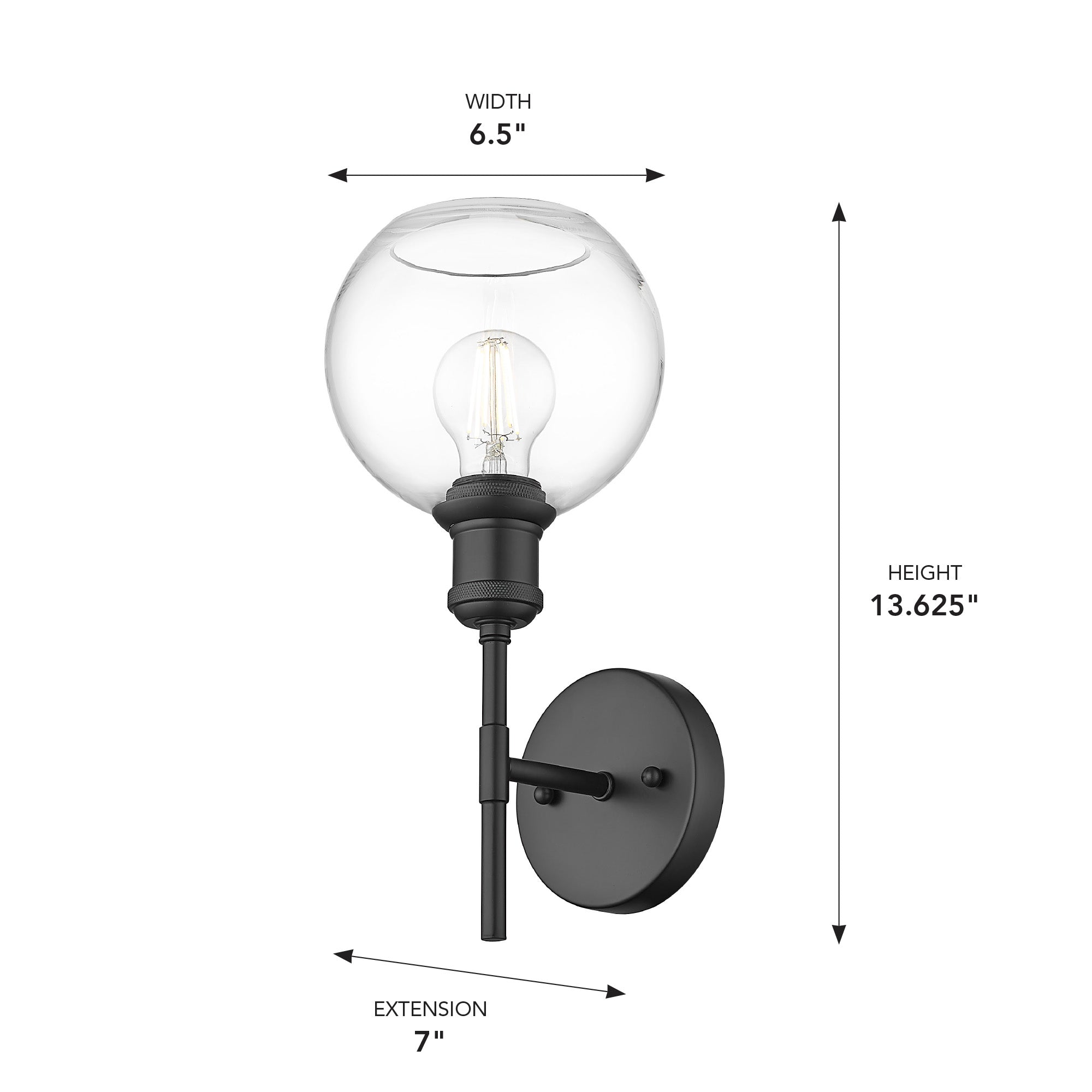 Axel 1-light Wall Sconce in Matte Black and Globe Clear Glass, detail close-up - Golden Lighting