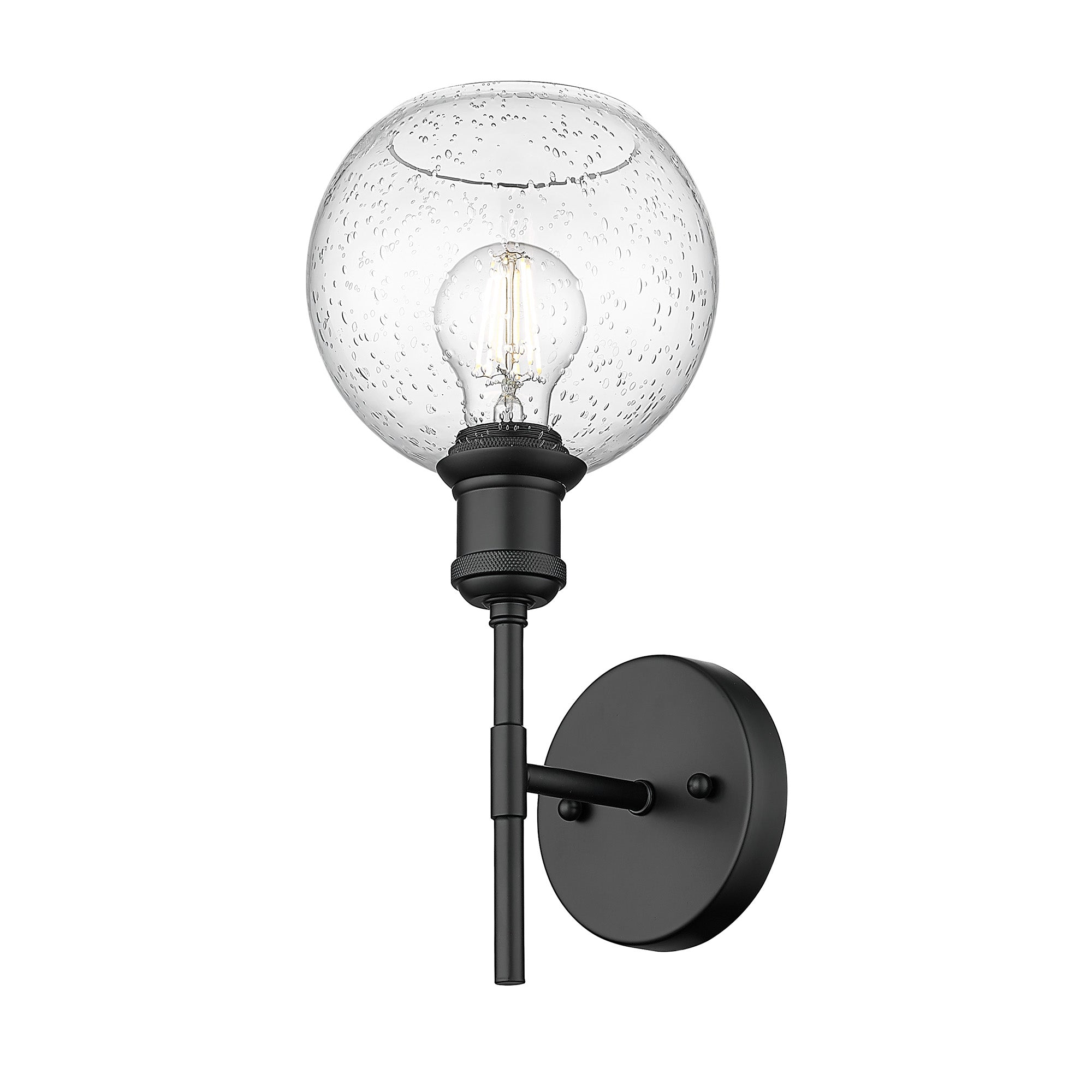 Axel 1-light Wall Sconce in Matte Black and Globe Seeded Glass - Golden Lighting